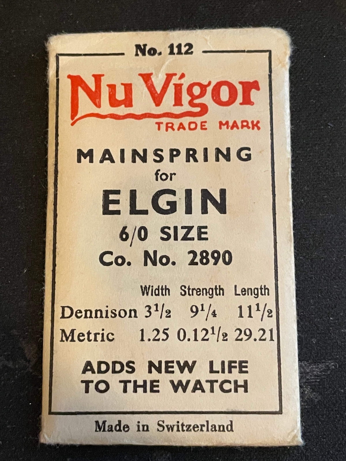 NuVigor Mainspring #112 for Elgin 5/0s & 6/0s Factory No. 2890 – Steel