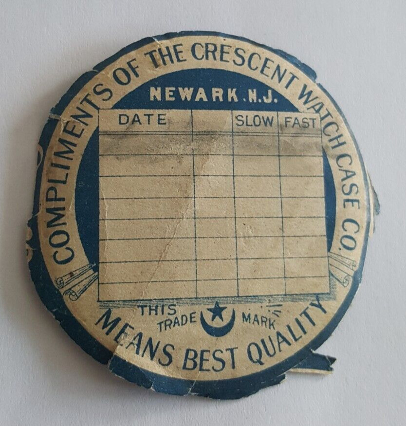 1907 Crescent Watch Case Co Paper Calendar Repair Insert Newark N.J.