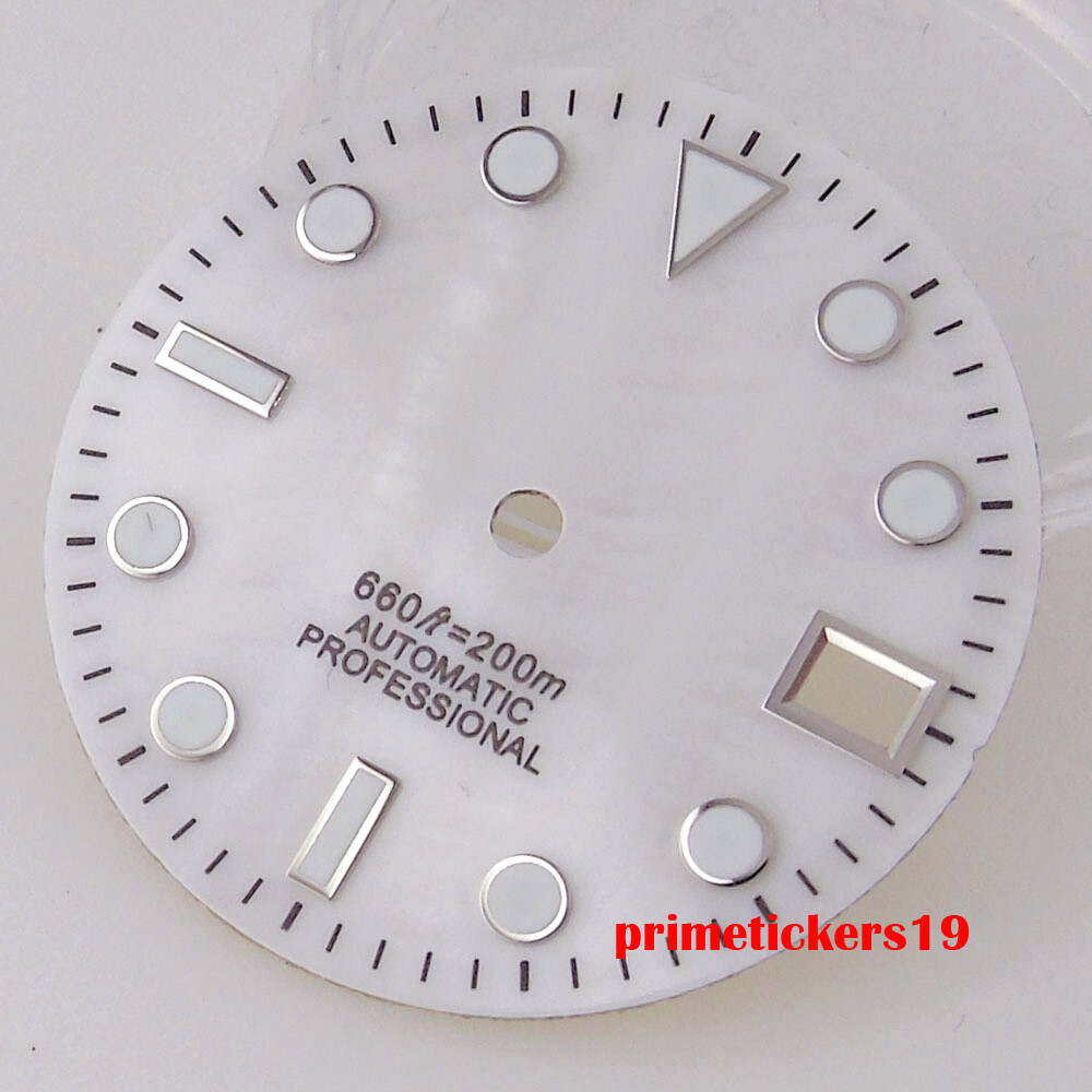 28.5mm Watch Dial Sterile Shell Face Date Hands Set Green Lume Fit NH35 Movement