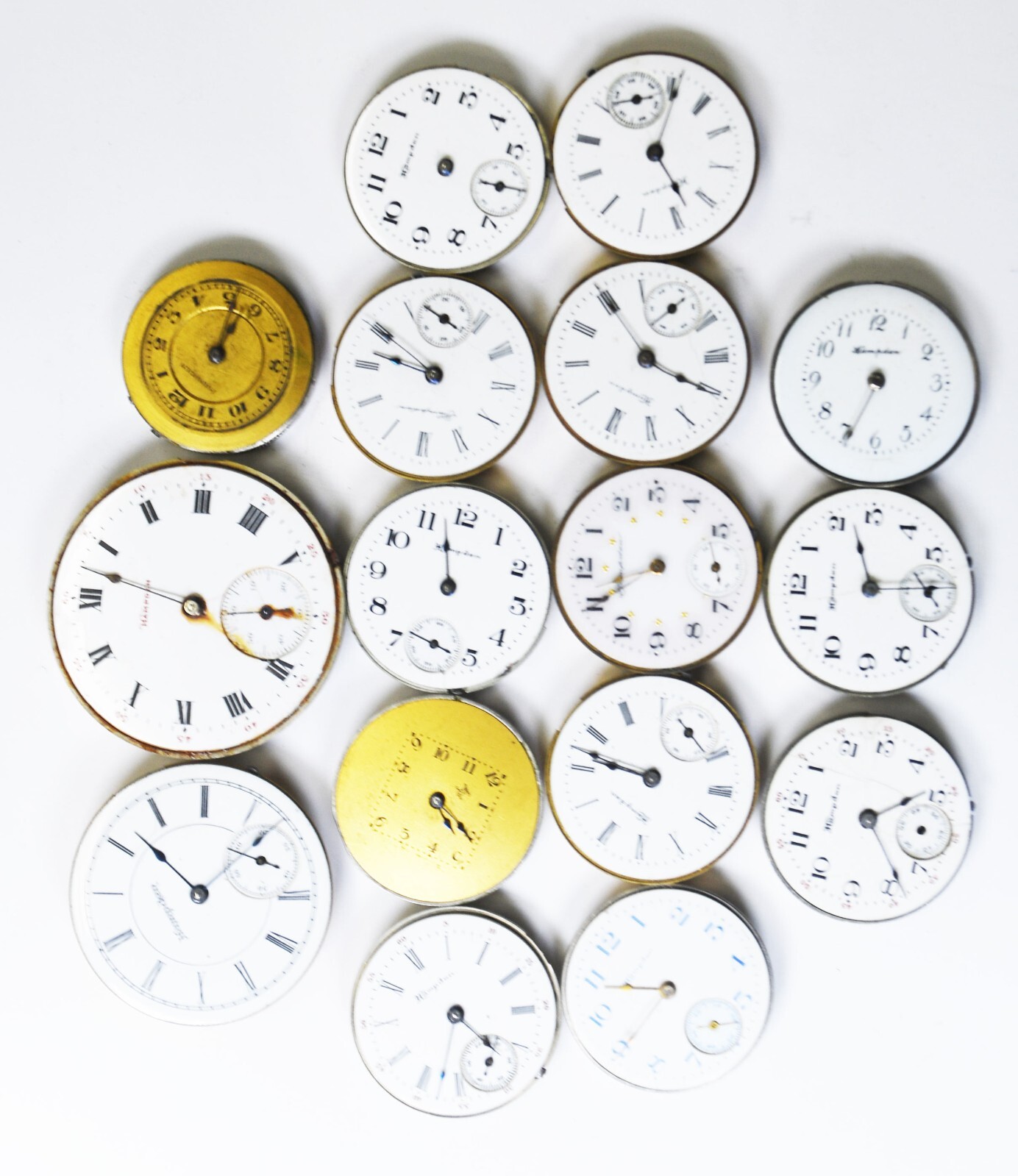16pc Vintage Hampden Pocket Watch Movements 6/0-12 Molly General Stark Lot