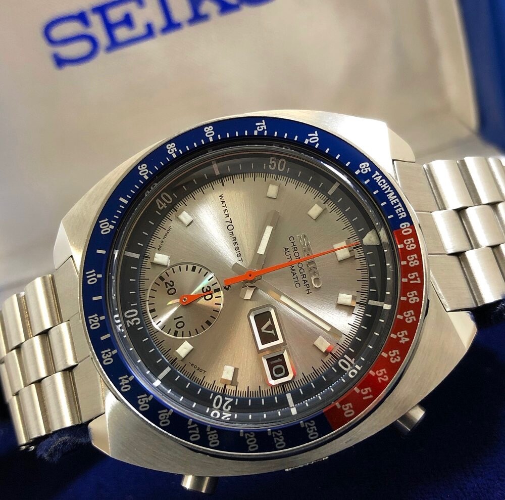 NEW SILVER DIAL 70m RESIST PEPSI POGUE CHRONOGRAPH 6139-6002/6005 MEN’S WATCH