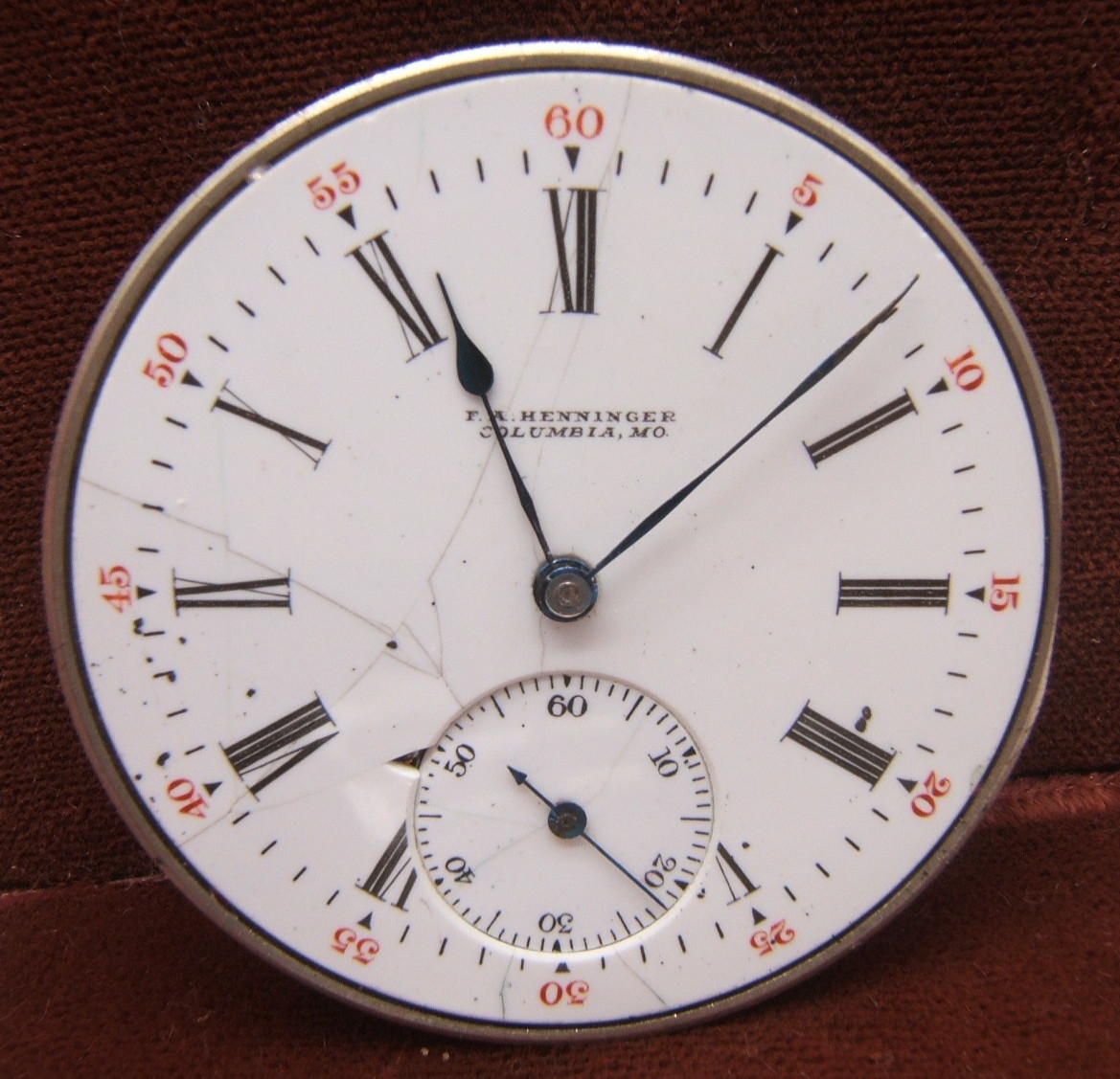 FA HENNINGER POCKET WATCH MOVEMENT & DIAL ILLINOIS WATCH CO 15J SIZE 12 AS IS