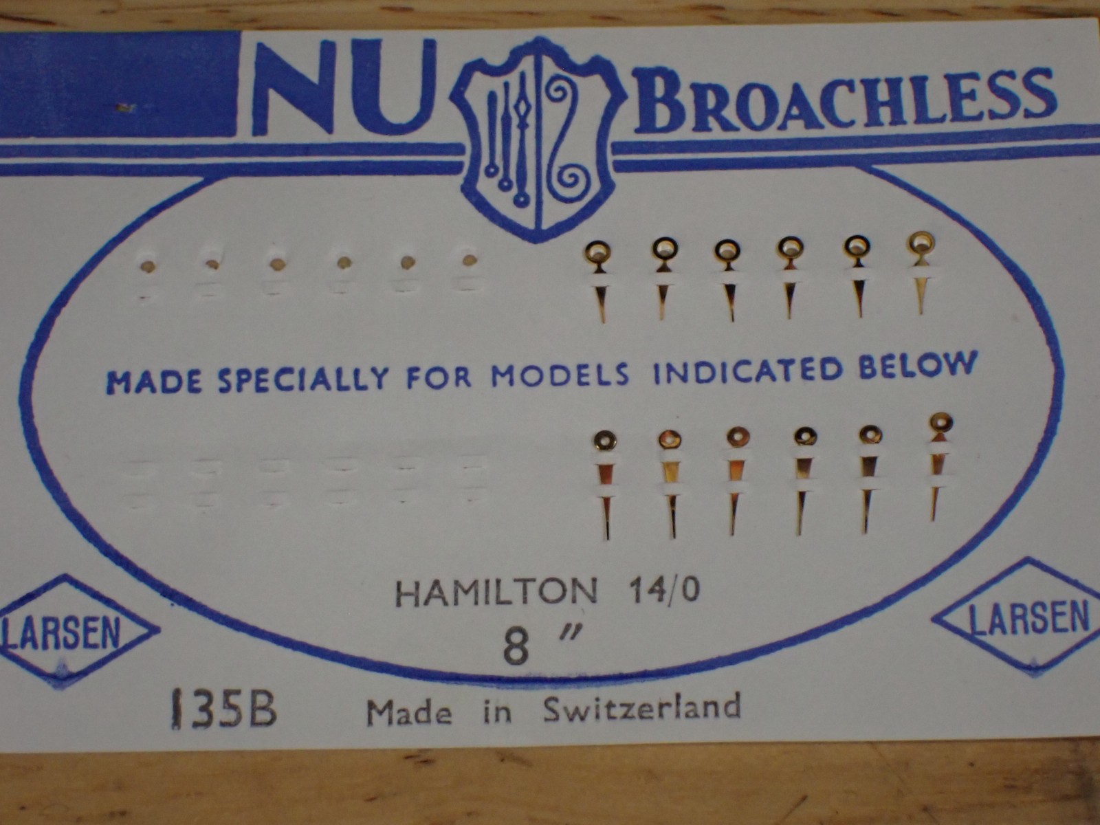 6 Pair Hamilton 14/0 Size Hands NOS Yellow Tone 8″ Opening Nu Broachless # 135B