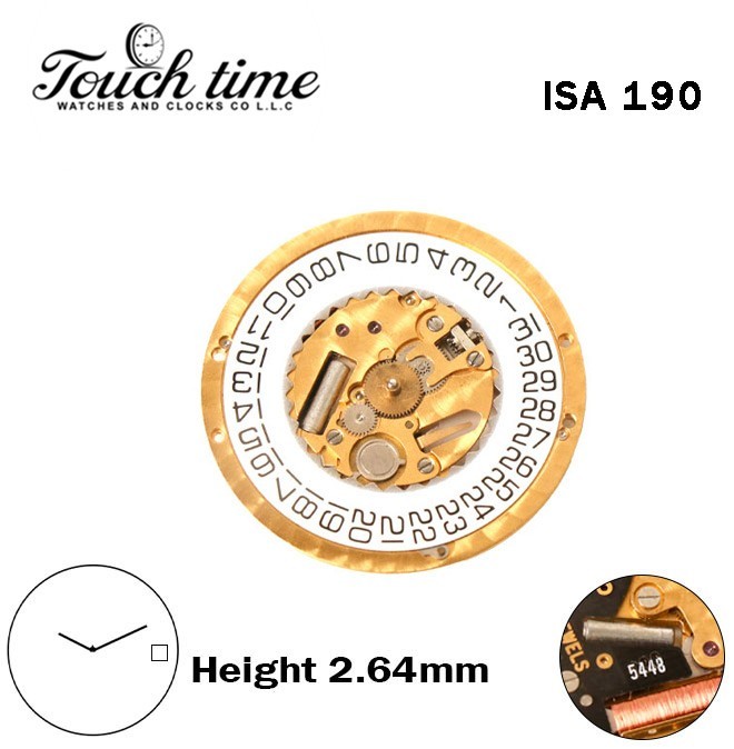 ISA 190 Swiss Quartz Movement- H:2.64mm-White Disk At 3-2 Hands-Without Stem.