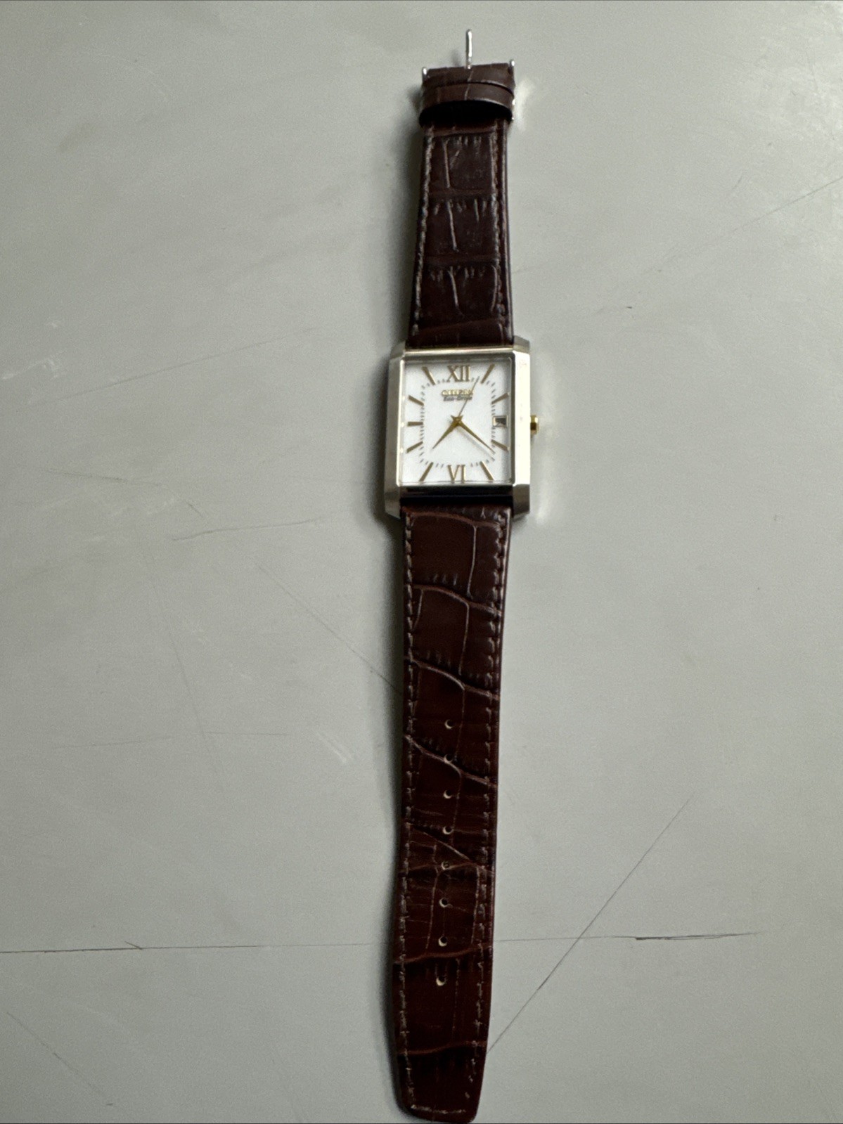 Citizen Eco-Drive Watch E111-S086833 Solar Powered Tank Style Leather Strap