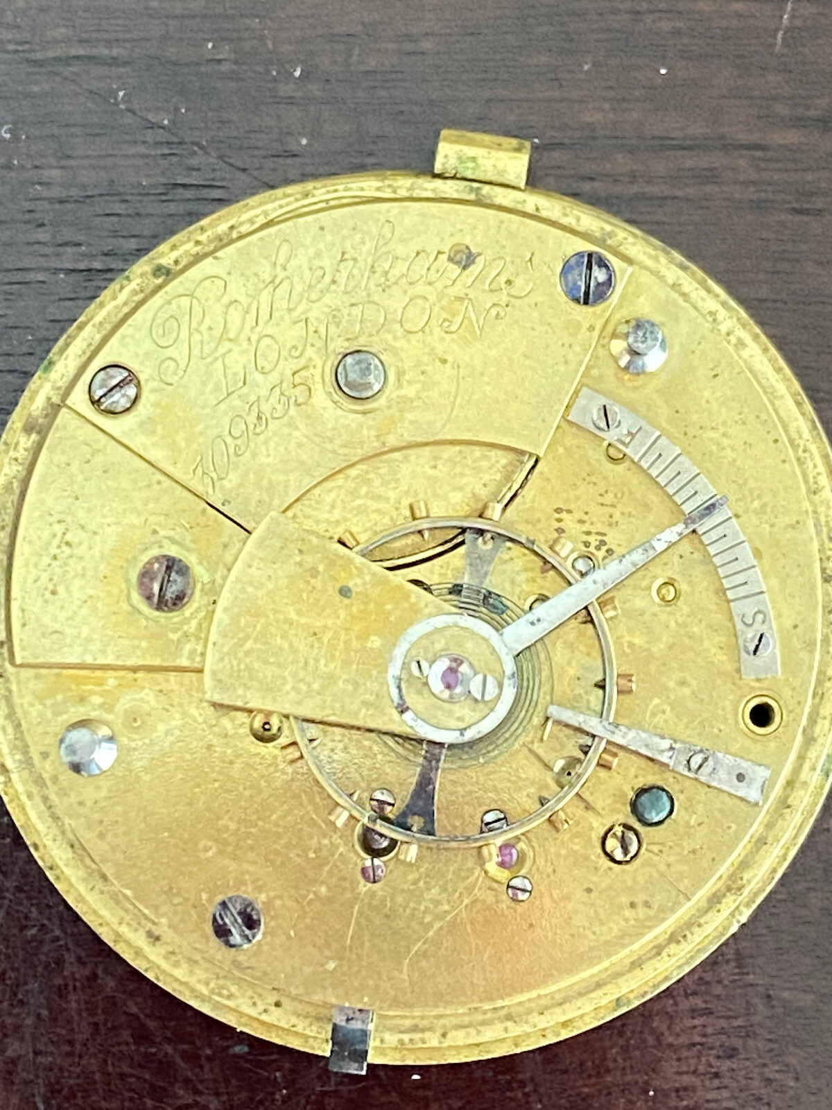 VINTAGE ROTHERHAMS LONDON POCKET WATCH MOVEMENT, RUNNING GOOD, KEY WIND/KEY SET