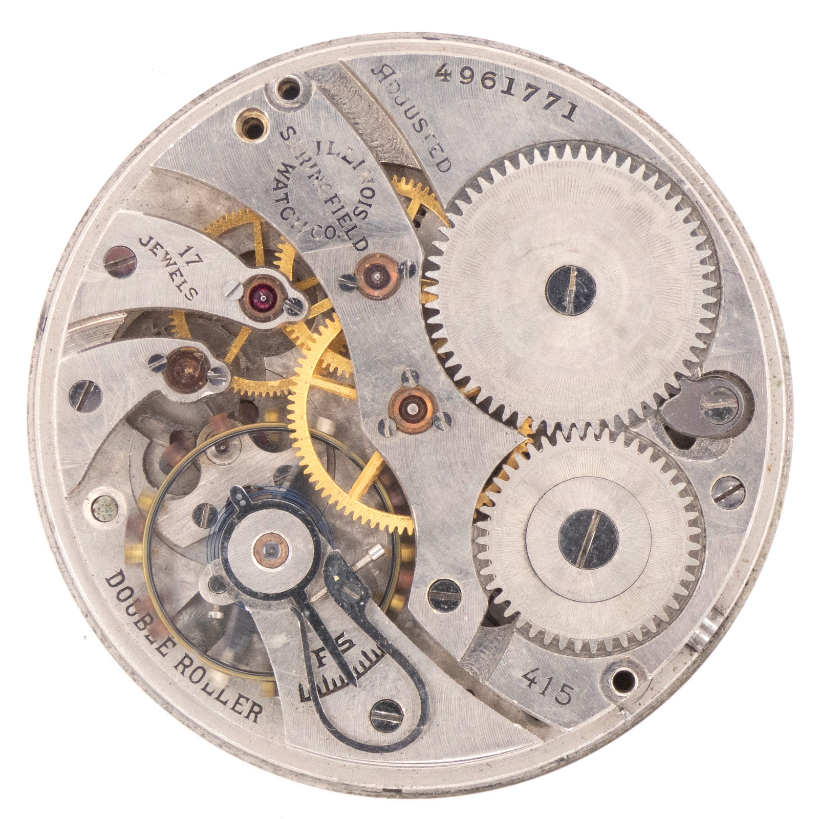 Illinois Grade 415 12-Size 17-Jewel Antique Pocket Watch Movement, Keeps Time