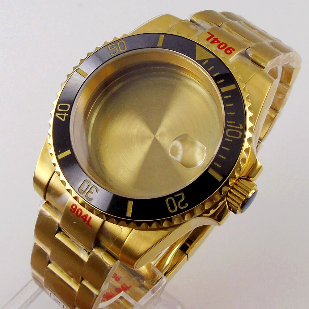 Gold Plated 40mm Watch Case Fit NH34A NH35A NH36A Sapphire Glass Ceramic Bezel