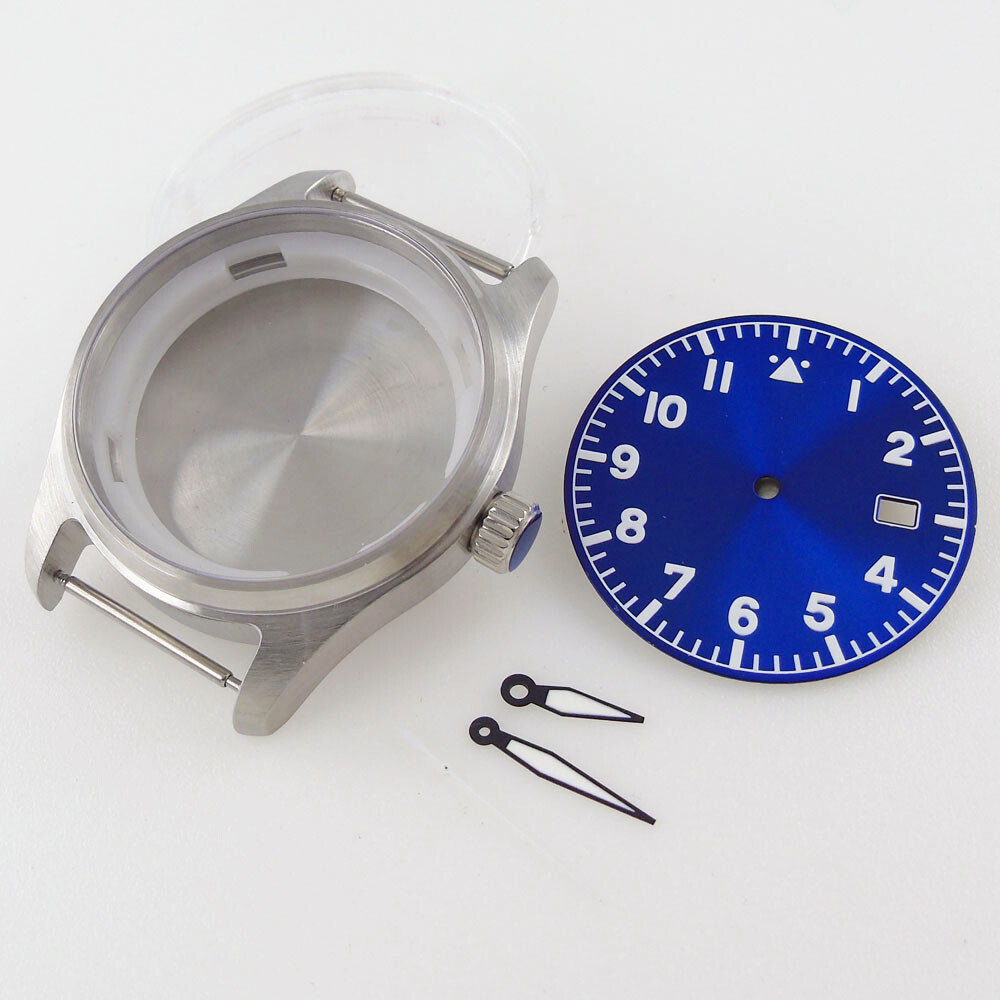 20ATM 39mm Brushed Watch Black Blue Case Dial Hands fit for NH35A Sapphire Glass