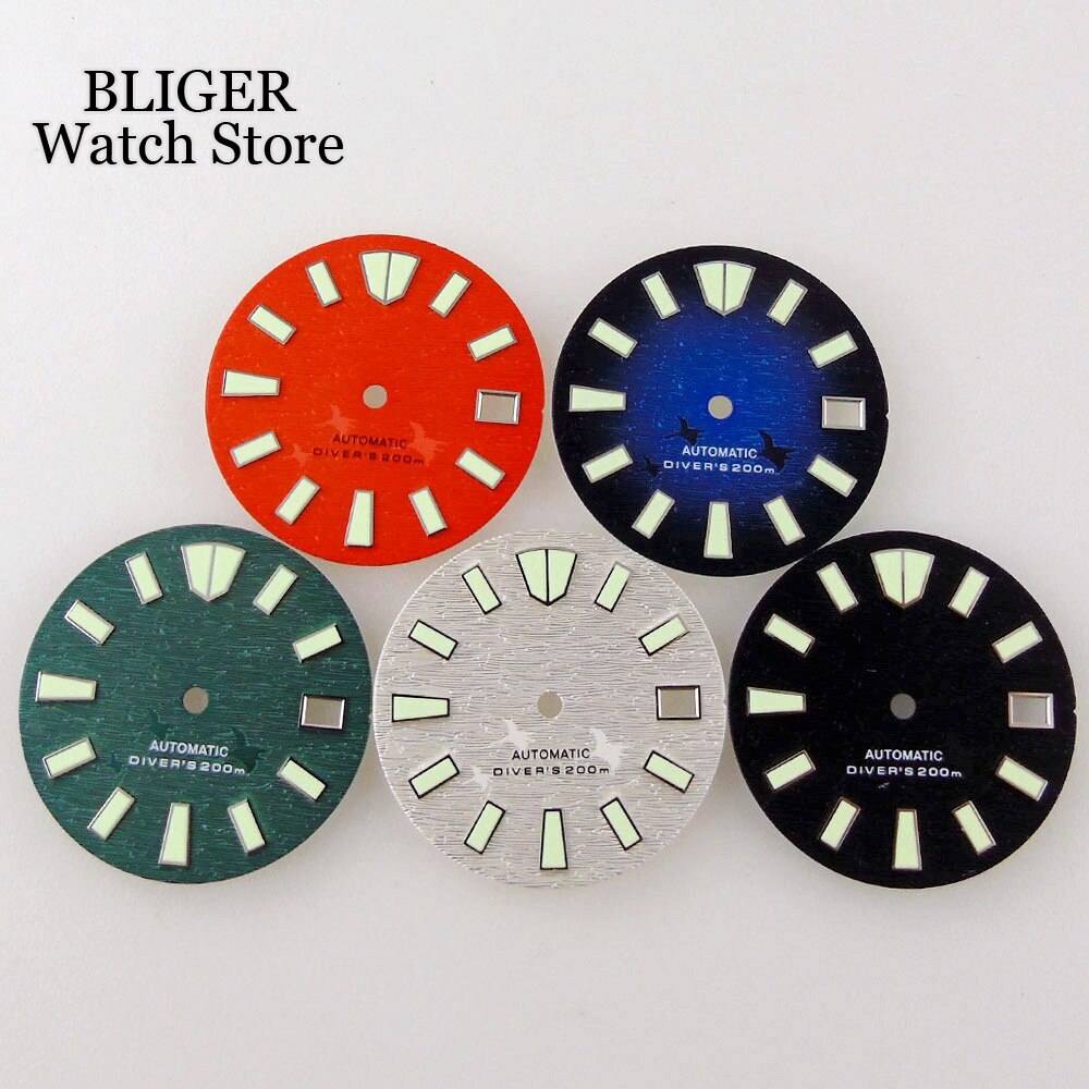 29MM Green White Blue Watch Dial Luminous Date Window Fit NH35 NH36 NH36A Parts