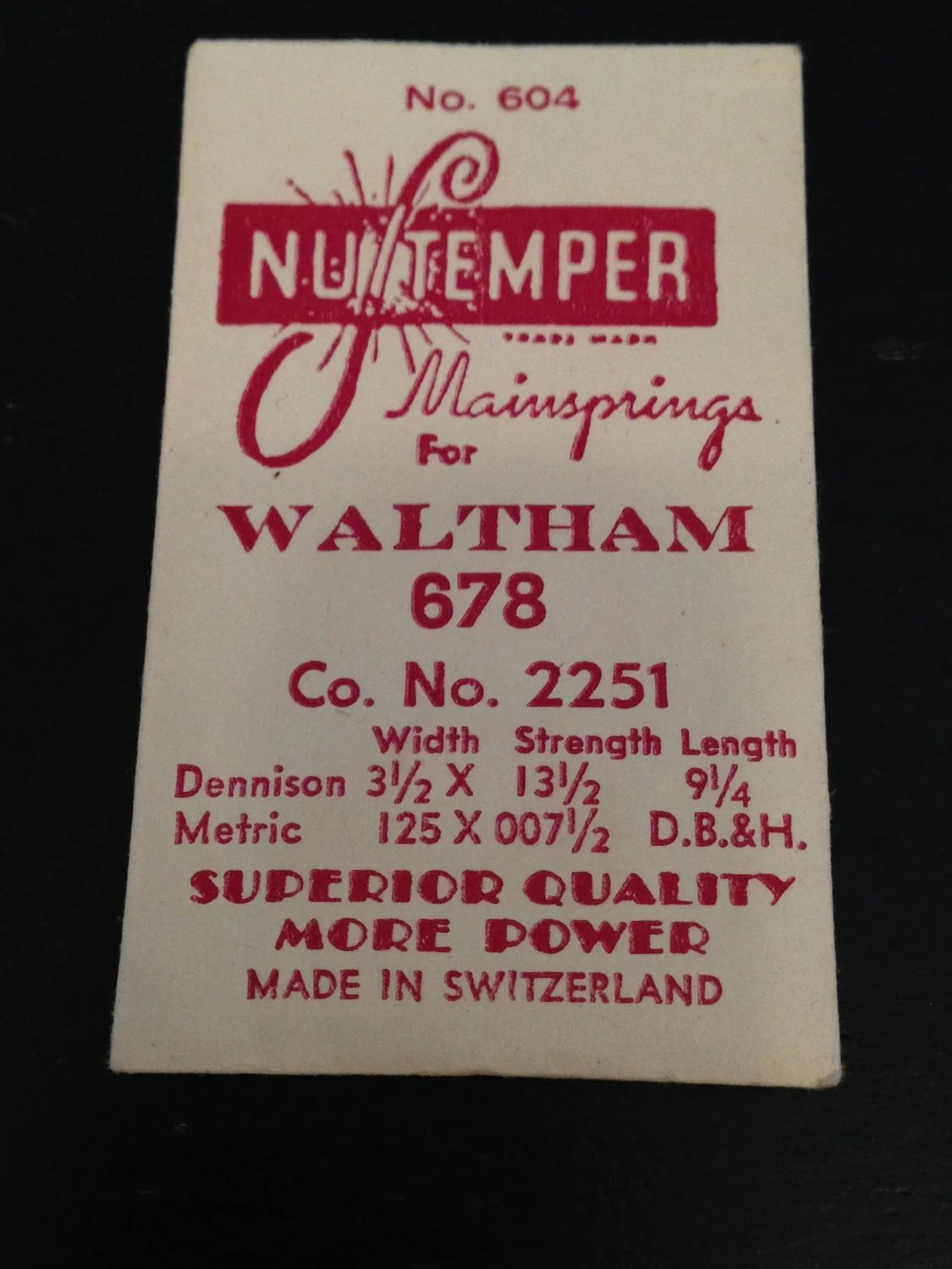 NuTemper Mainspring #604 Waltham 2251 for Model 678 – Steel