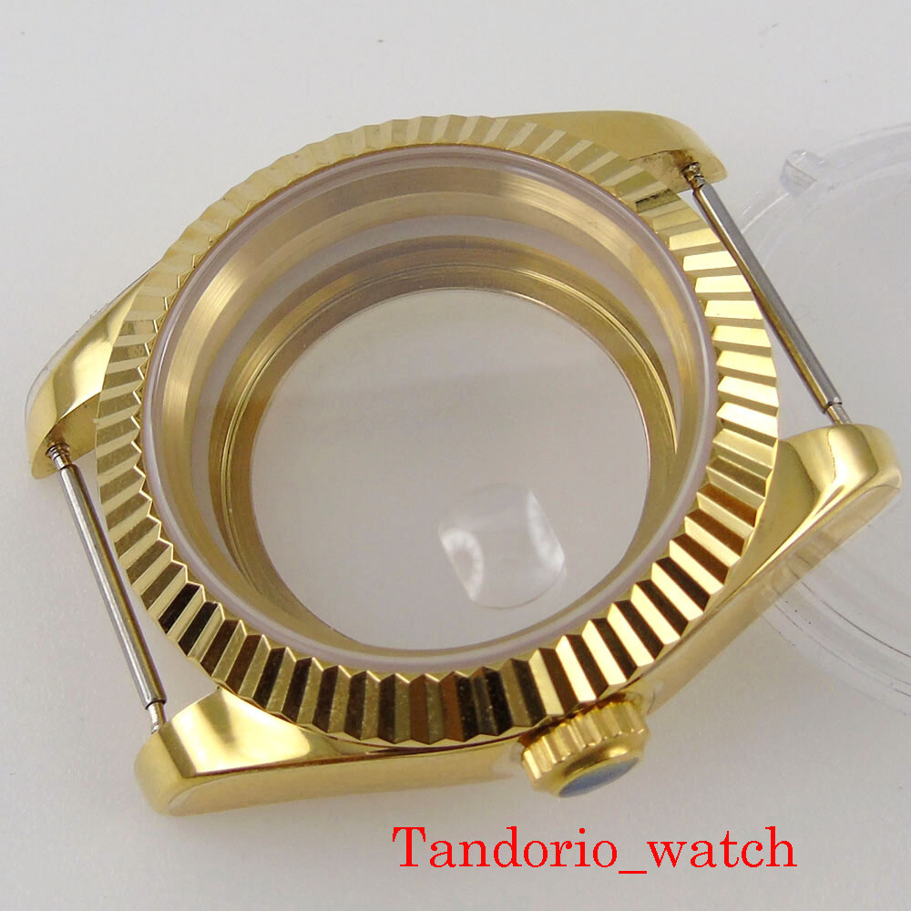 39mm Luxury Yellow Gold Watch Case Strap For NH35A NH36 MIYOTA 8215 Movement