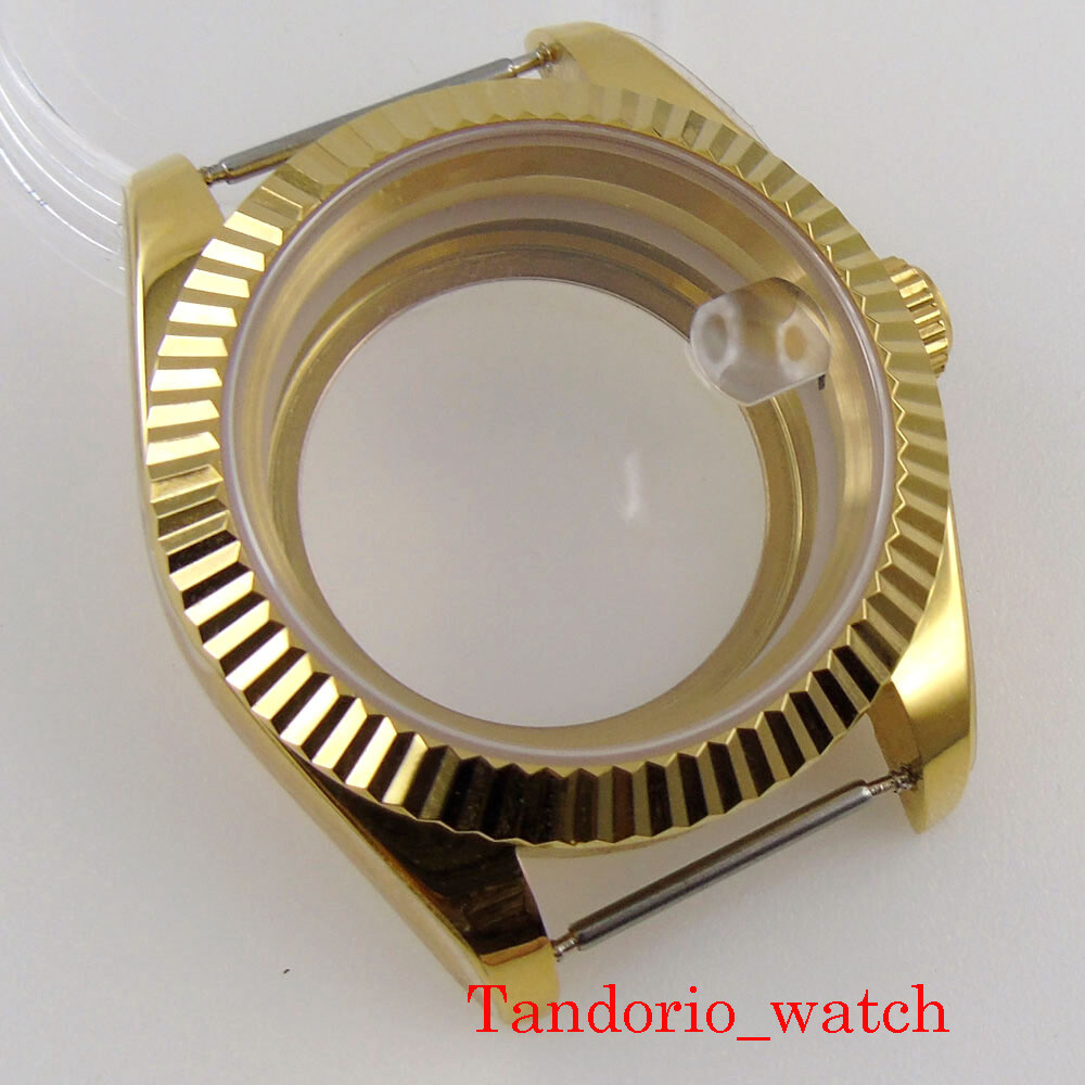 39mm Luxury Yellow Gold Watch Case Strap For NH35A NH36 MIYOTA 8215 Movement
