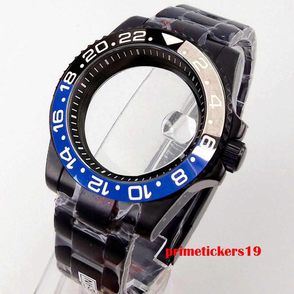 40mm Black Watch Case Chapter Ring Bracelet Sapphire Fit NH35 ETA2824 PT5000