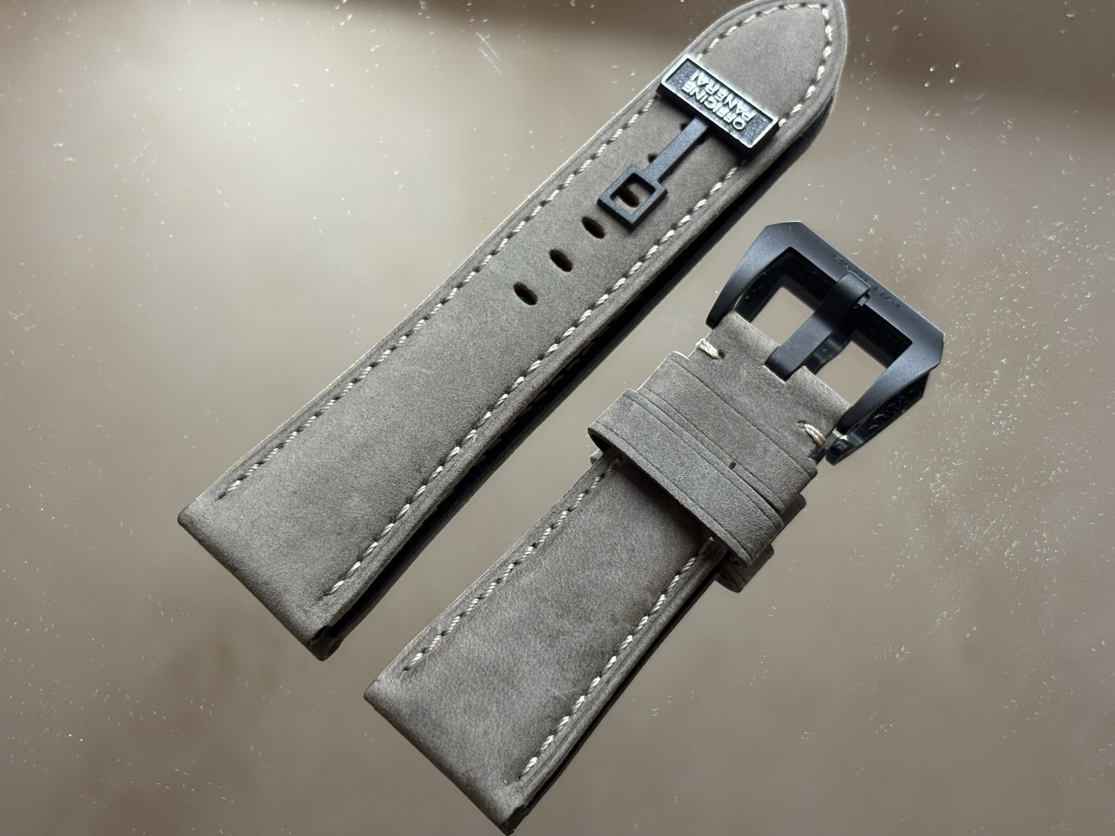 Authentic Panerai 26mm Strap. Grey Suede With Black Tang Buckle.