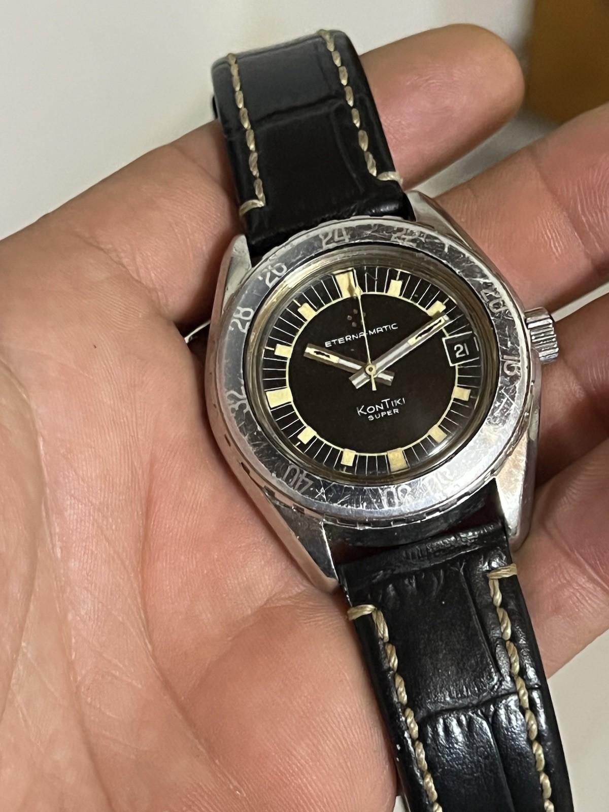 Vintage Eterna Matic Kontiki Super 40 mm Cal.1489K Working Good Read Description