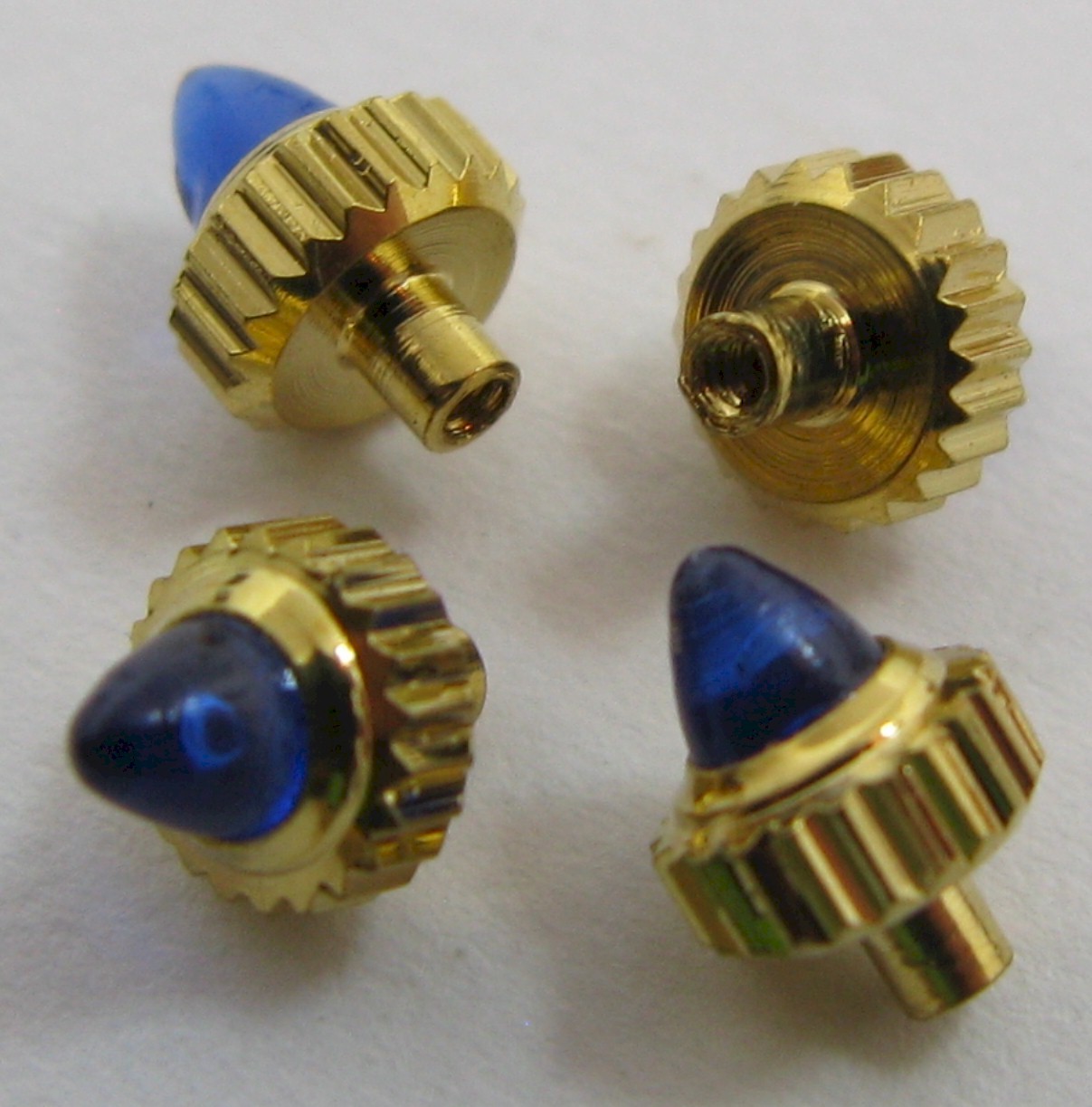 NEW old stock yellow gold plated Crown with blue cabochon stone diameter 4 mm