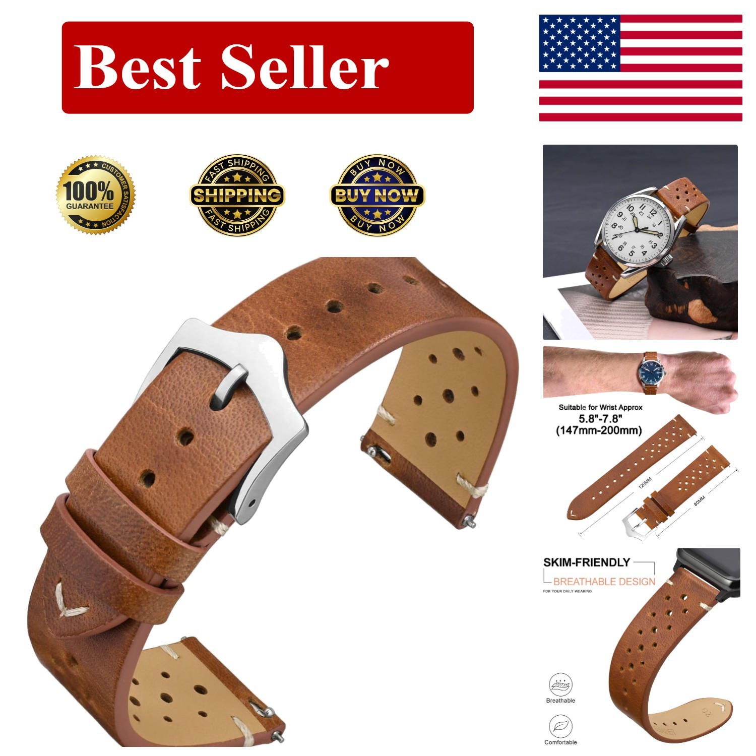 Barton Racing & Rally Horween Leather Straps with Integrated Quick Release Sp…