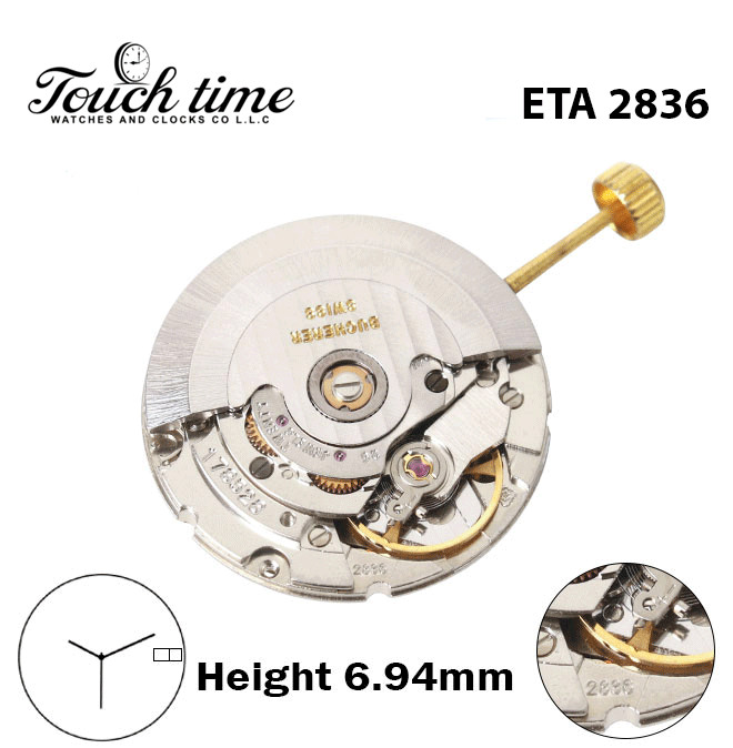 ETA 2836-Bucherer-Swiss Movement-White Date/Czech Day Disk At 3-H:6.94mm-3 Hands