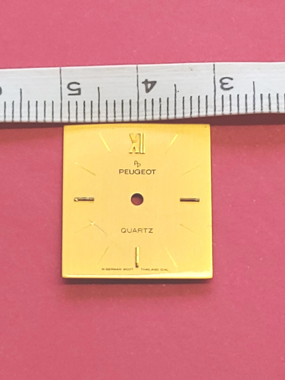 PEUGEOT Rectangular Gold Watch Dial, 20mm High x 19mm Wide. W.German Movt. Thai