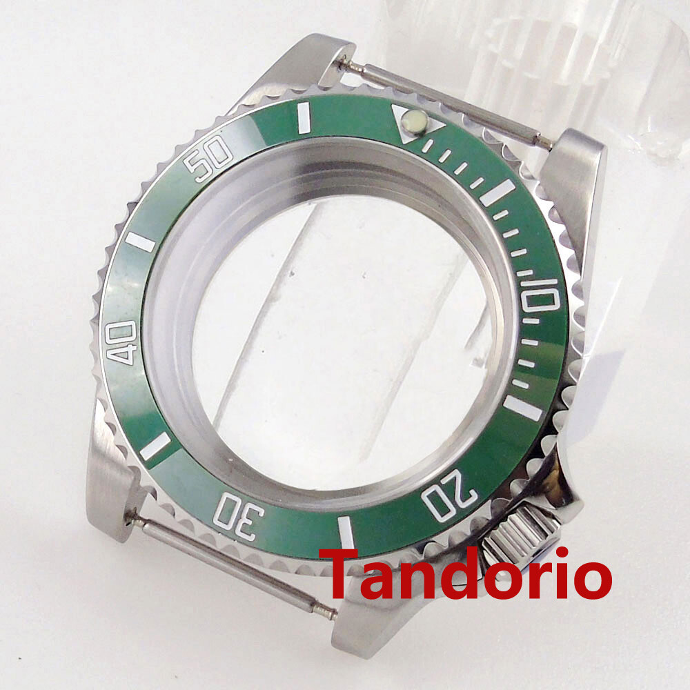 40mm Silver Watch Case Sapphire Glass Ceramic Bezel Fit NH35 ETA 2824 Movement