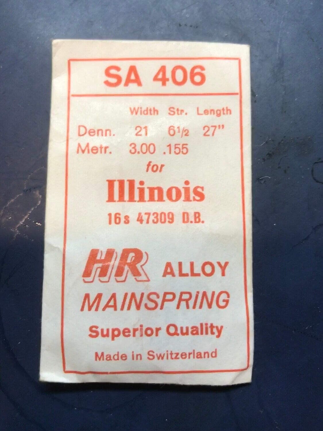 HR Mainspring SA406 for Illinois 16s Factory No. 47309 for 60hr – Alloy