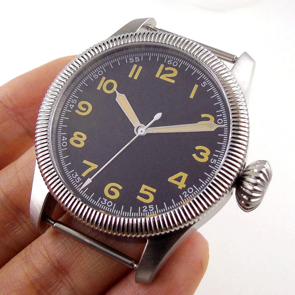 39mm Fluted Bezel Steel Sapphire Glass Watch Case Black Dial Fit NH35 NH36 2824
