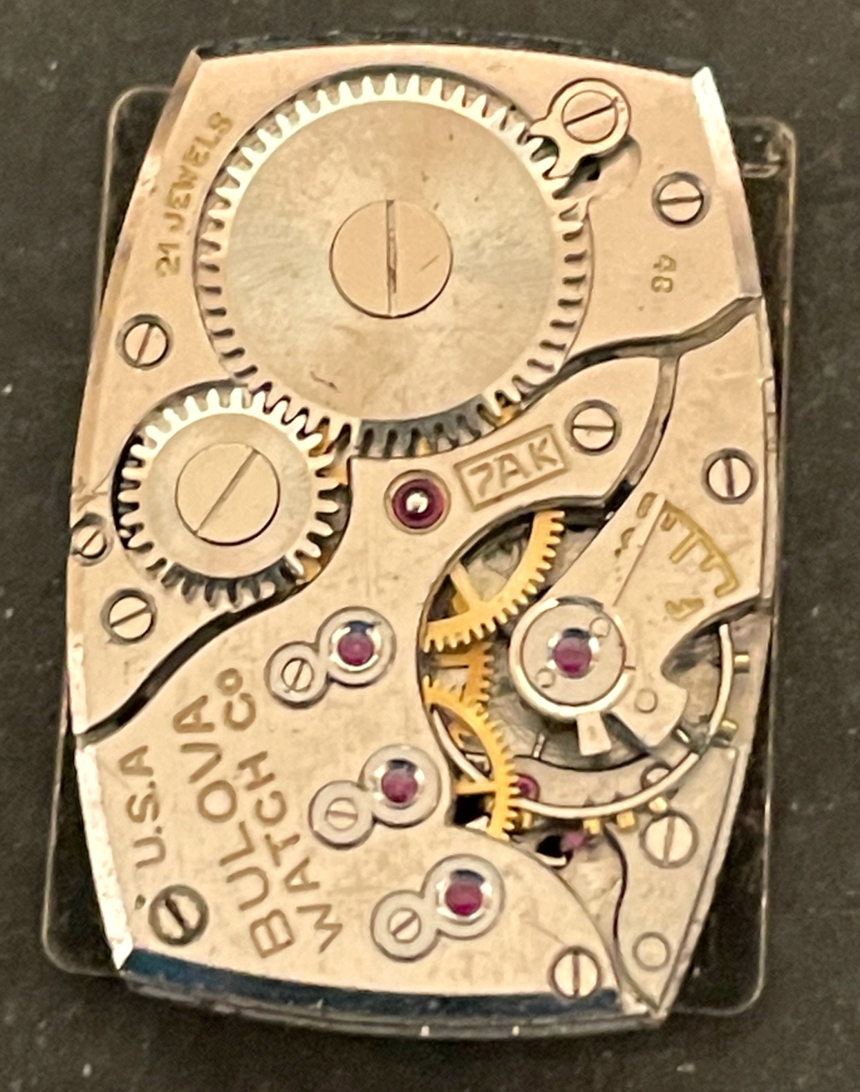 Vintage Bulova Cal 7AK Men’s Watch Movement Parts/Repair Dial 7 AK 21j USA
