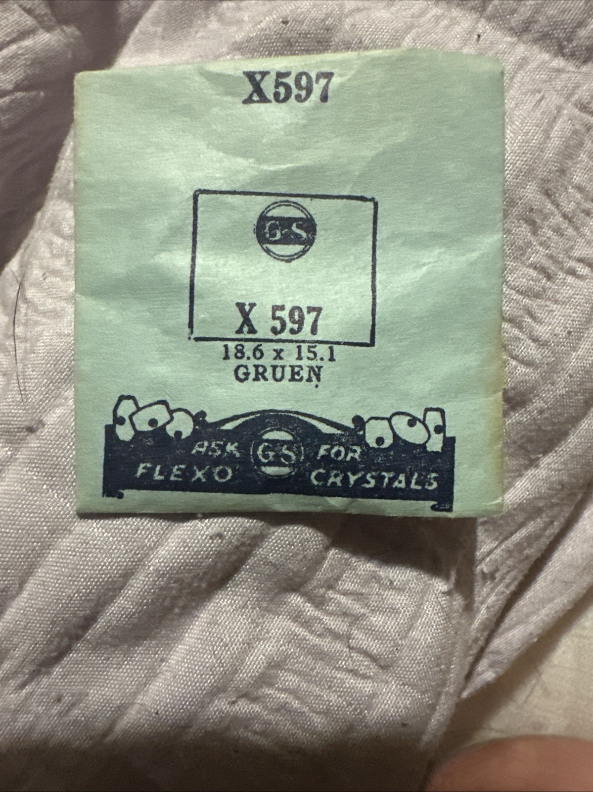 Germanow-Simon Mach (GS) X597 Watch Crystal 18.6×15.1 NOS Part Flexo Gruen