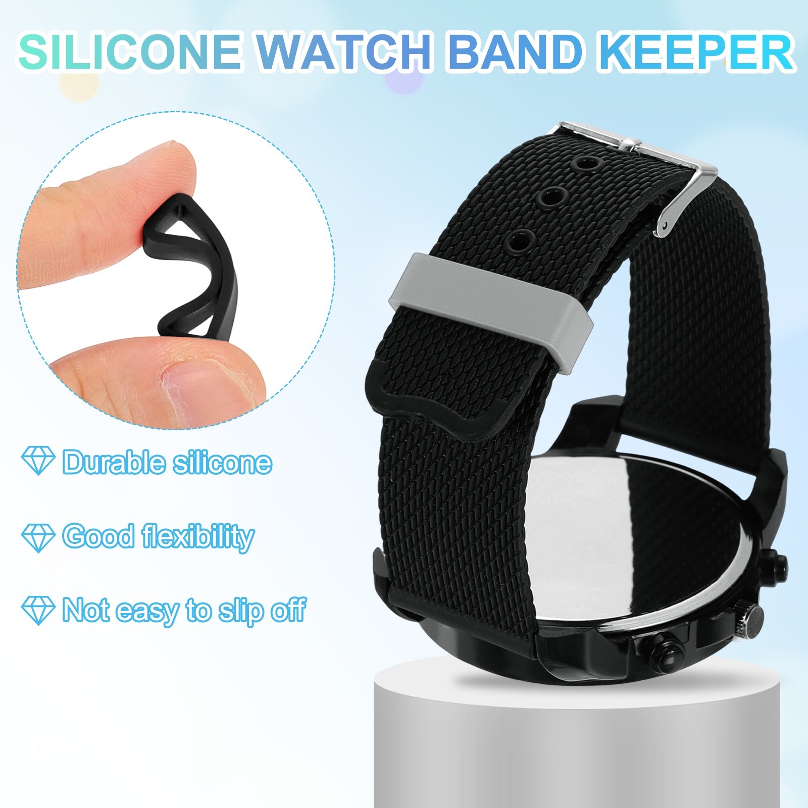 6pcs 18mm Black Watch Band Loop Silicone Watch Strap Retainer Loop for Watch