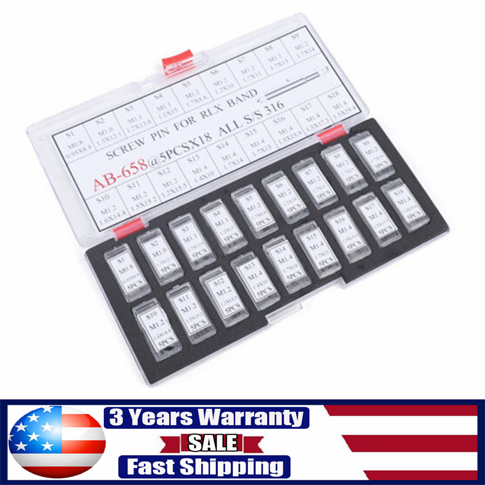 90 Screw Pins For Rolex Watch Links Bands Bracelets Straps Assorted Kit