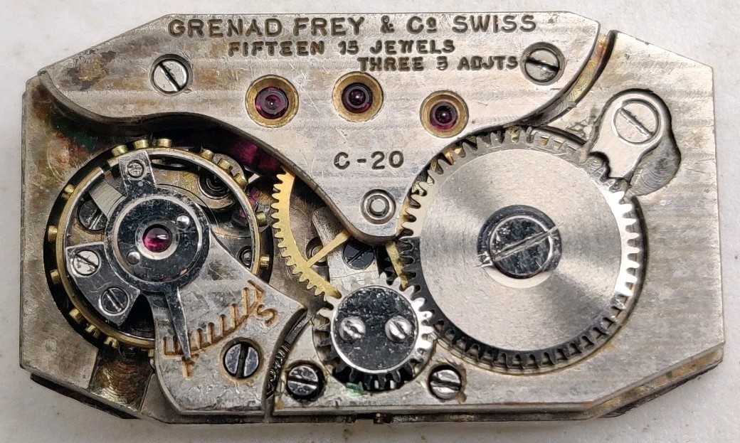 Vintage Grenad Frey C-20 High Grade 15 jewel watch movement Runs For Repair