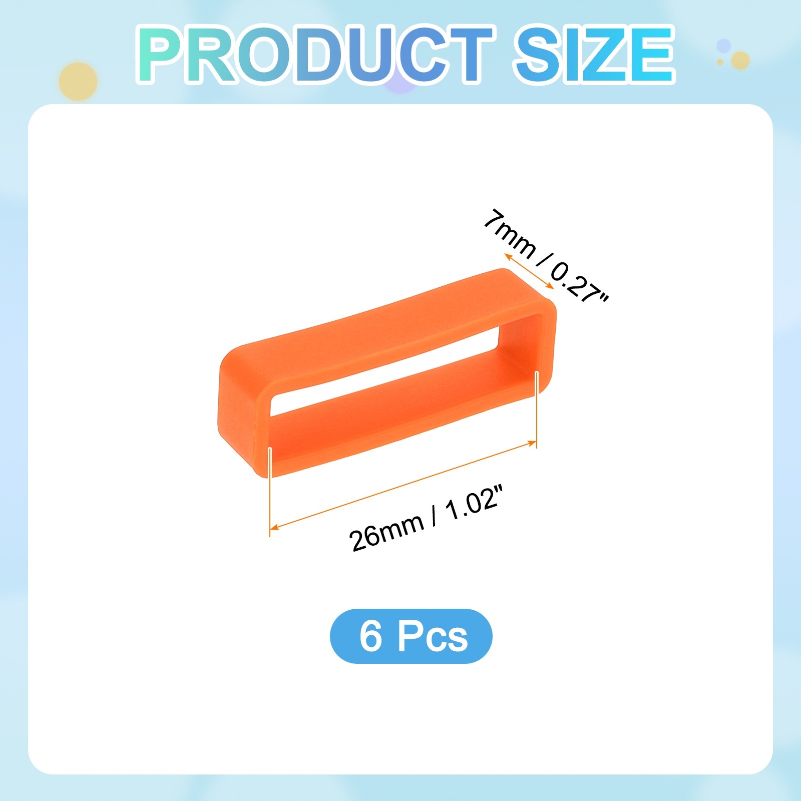6pcs 26mm Silicone Watch Band with Rings, for Watch, Orange