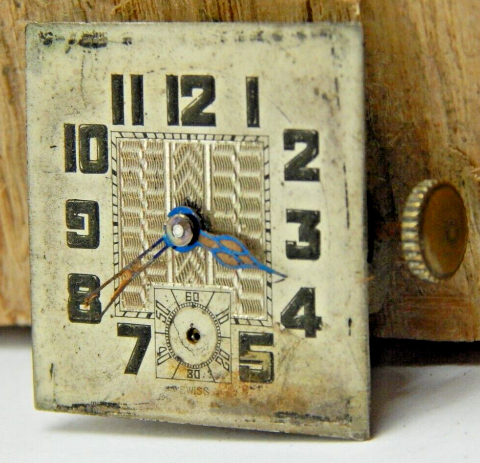 Vintage Abra 6 jewel 2 Adjustment 8/0s watch movement with dial hands and crown