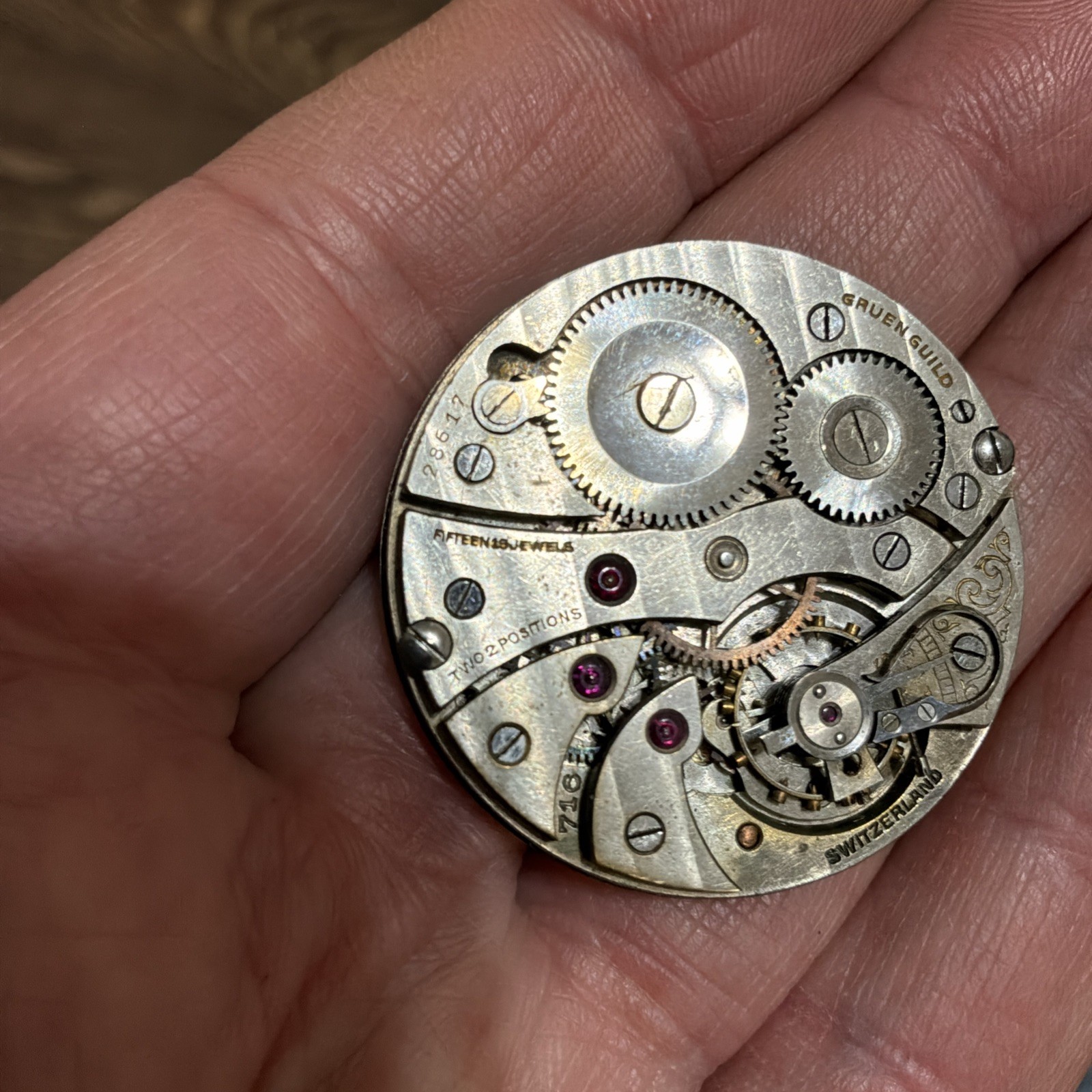 RARE GRUEN Guild Antique Pockets Watch Movement 15J 36mm For Parts/Repair