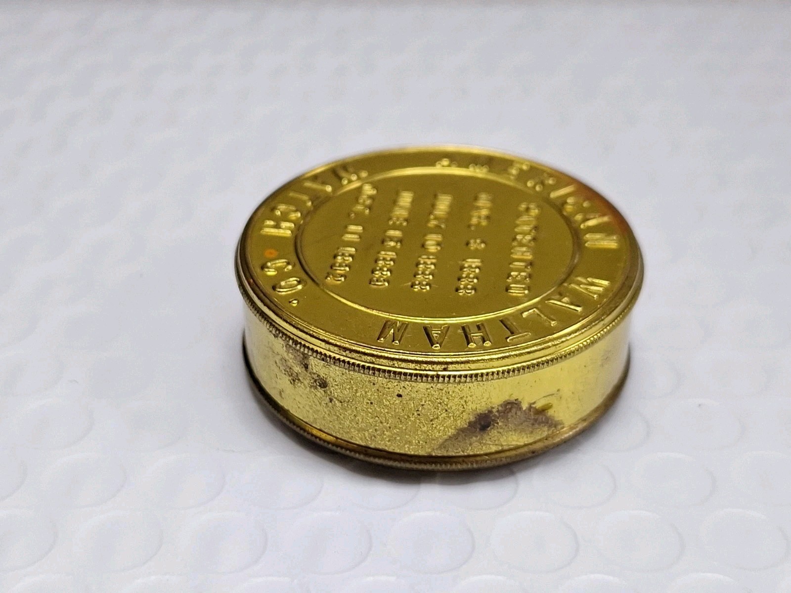 American Waltham Watch Co. Pocket Watch Movement Holder Container Tin 16s EMPTY