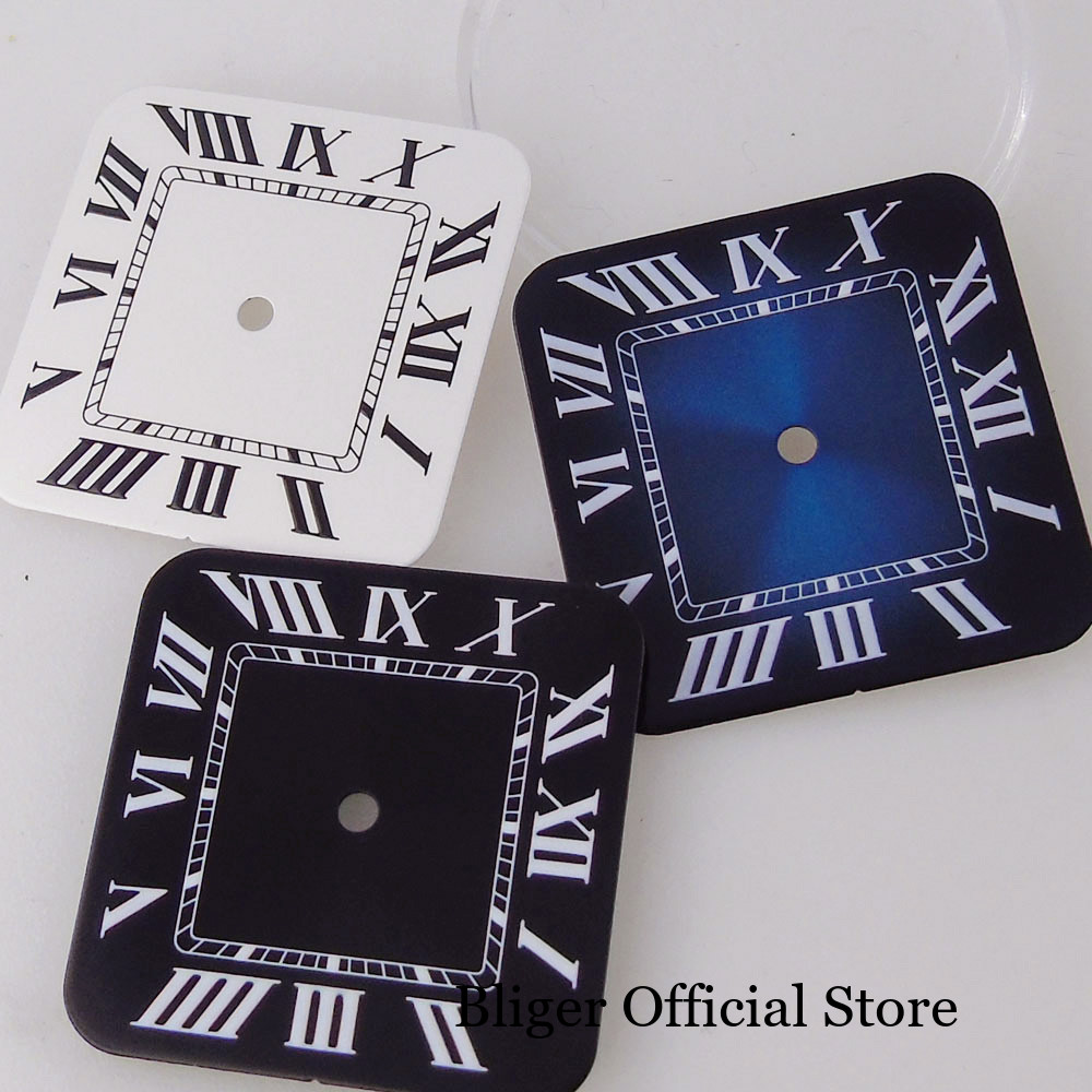 Square 27mm Sterile Watch Dial White Blue Black fit NH35 NH38 NH36 Roman Numeral