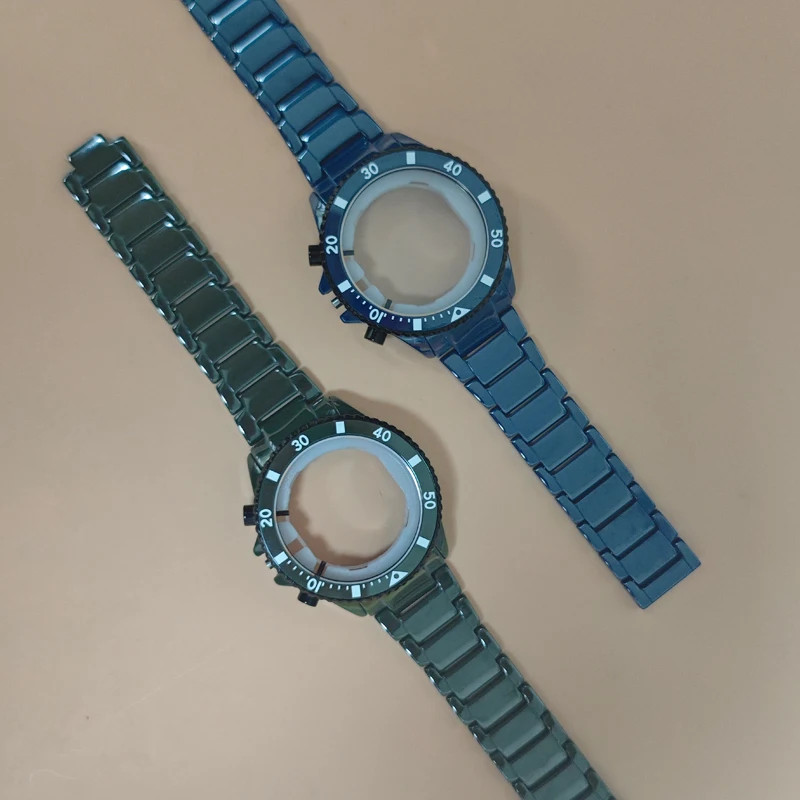 Ceramic Shell Watch Strap for Armani AR70009 AR70010 Three Eye Black Case Fitted