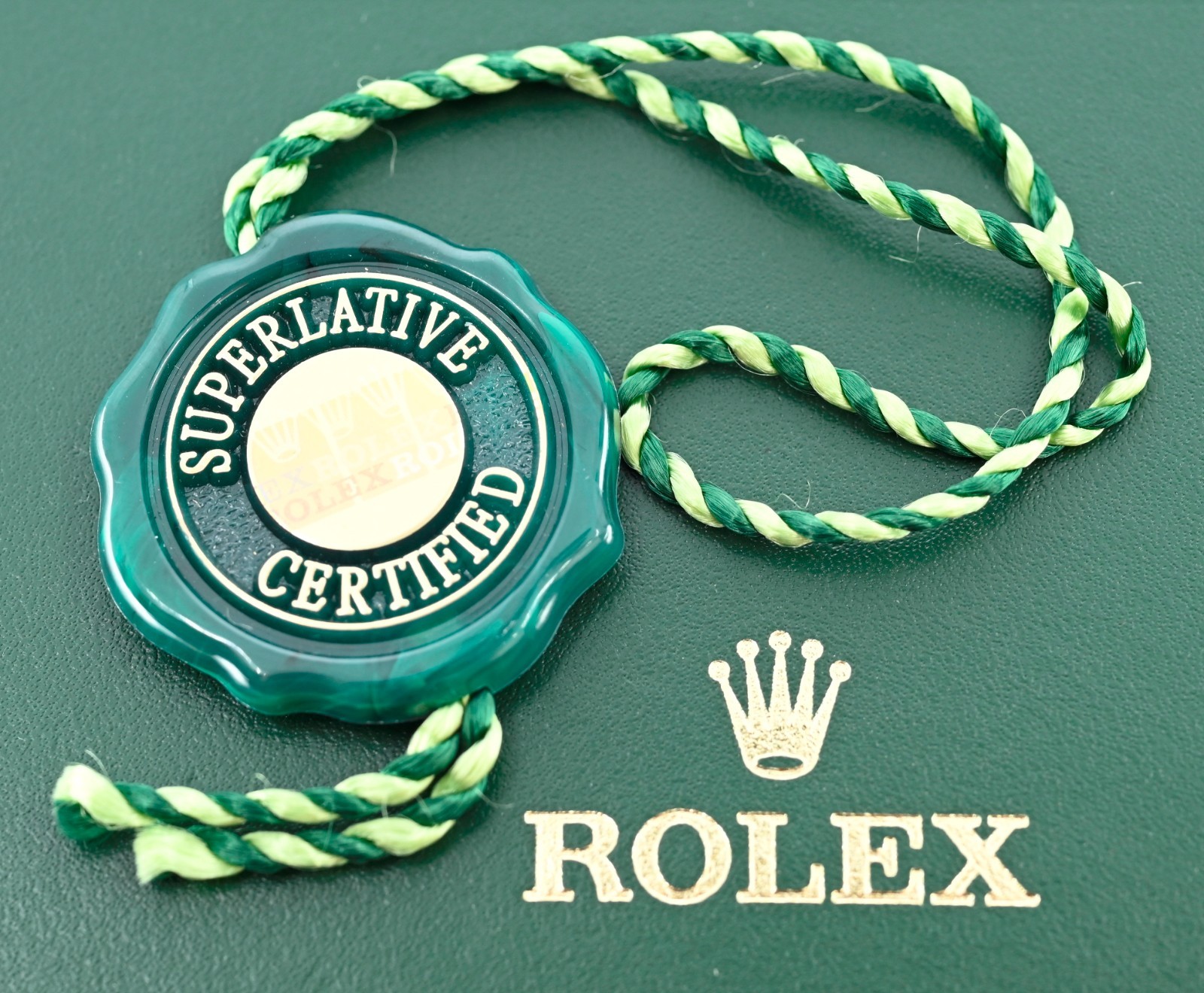 Genuine Rolex 2015-2025 Chronometer Green Hang Tag with Multi-Crown Hologram!