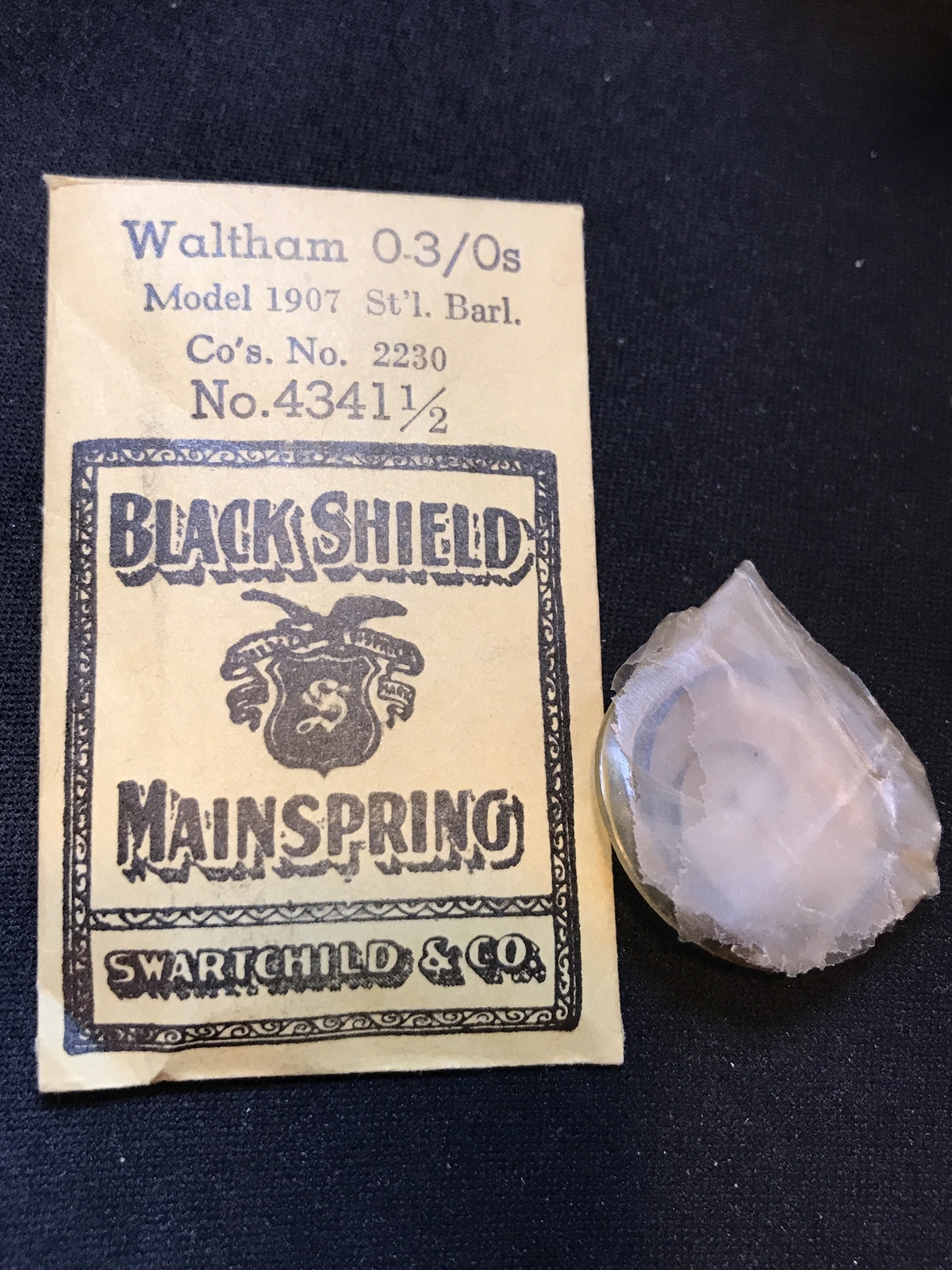 Swartchild Black Shield Mainspring #4341½ for Waltham 0s & 3/0s No. 2230 – Steel