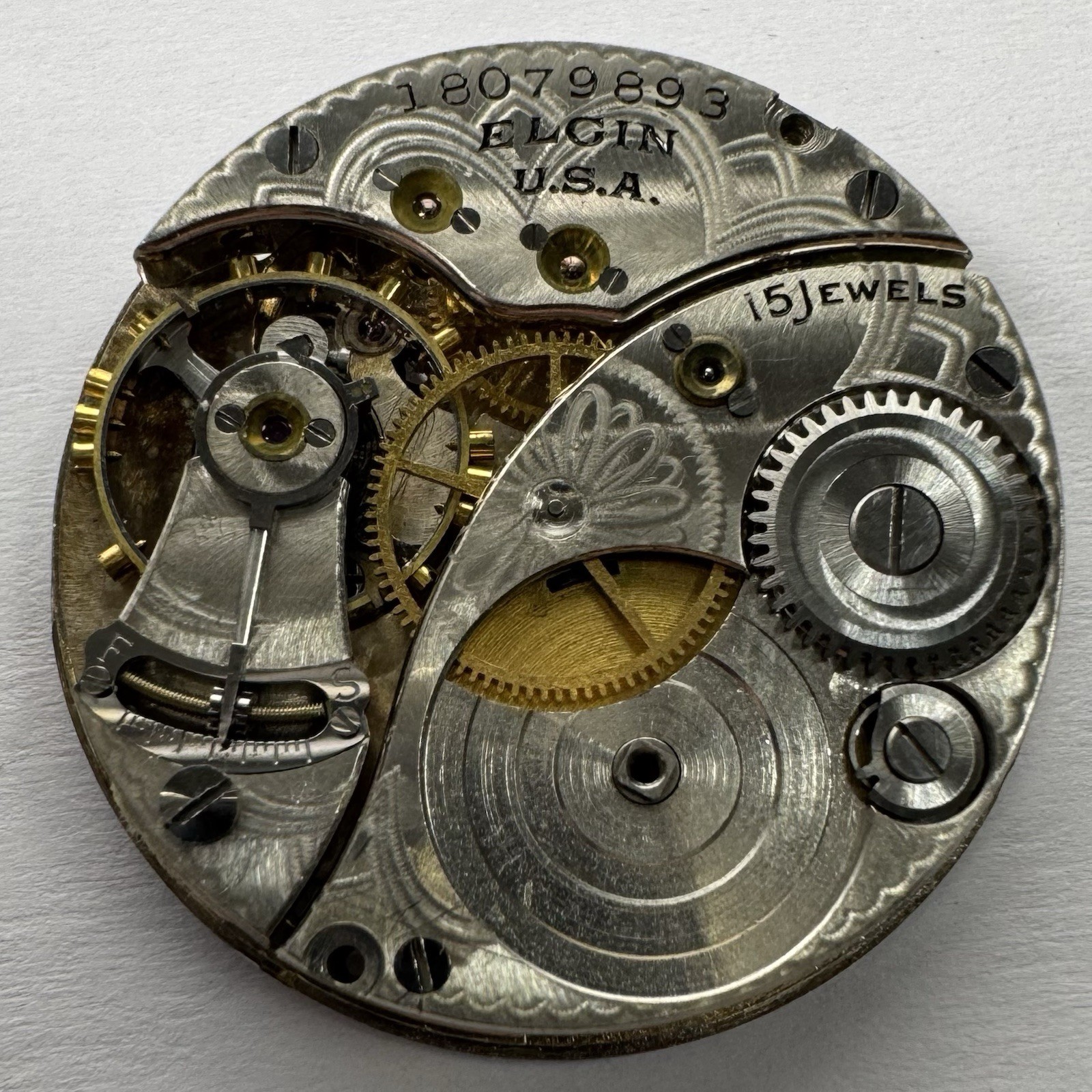 1915 Elgin Grade 354 0s 15J Hunting Pocket Watch Movement For Parts