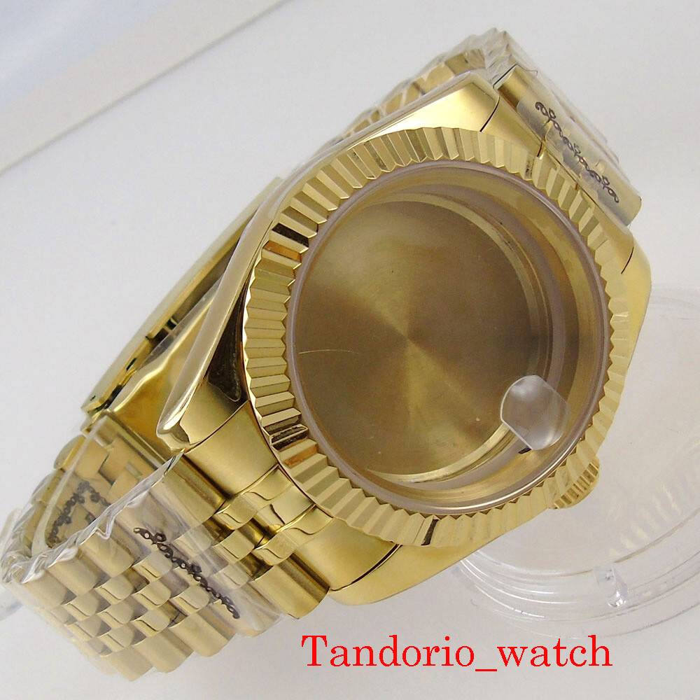 39mm Luxury Yellow Gold Watch Case Strap For NH35A NH36 MIYOTA 8215 Movement
