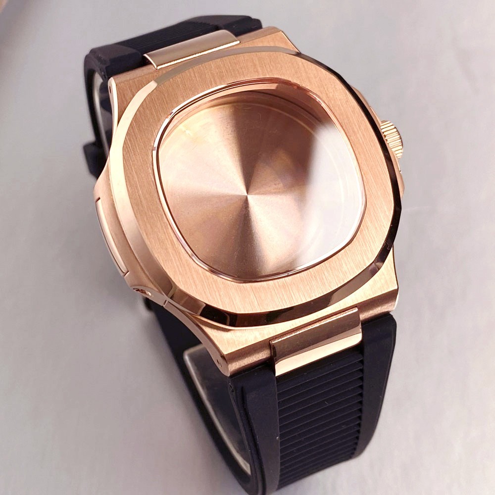 40mm Rose Gold Nautilus Watch Case Sapphire 20ATM For NH35 NH36 NH38 ETA2824