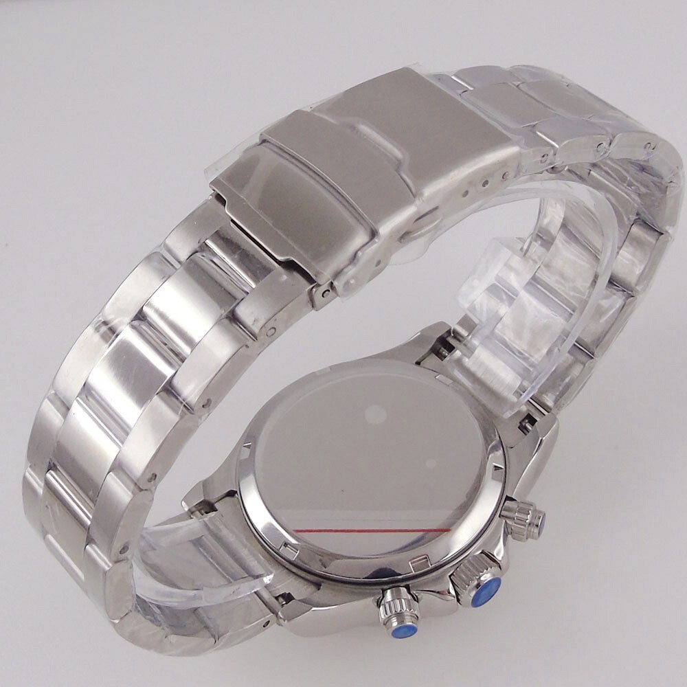 39mm Polished Mens Watch Case Bracelet Fit Quart VK64 VK63 Bow Sapphire Glass