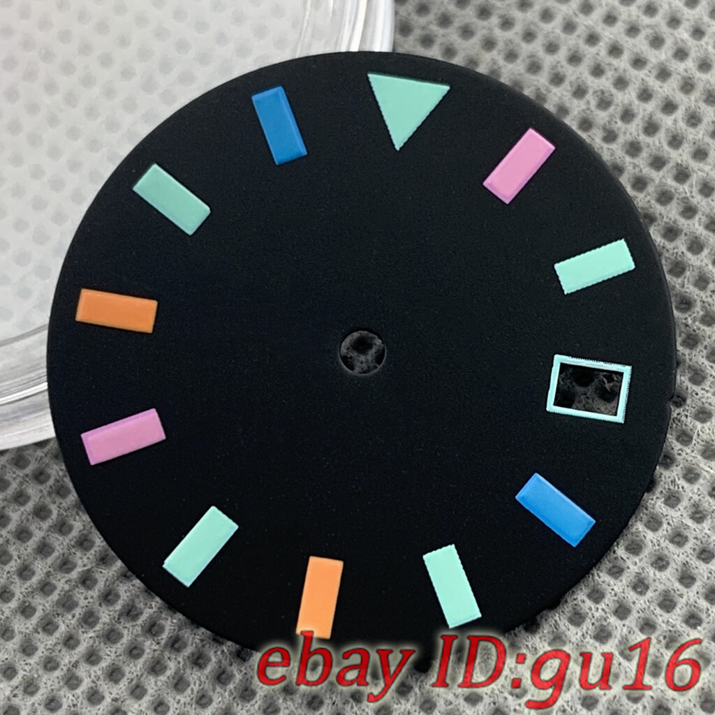 29mm Sterile Black Watch Dial Green Luminous Fit NH34 NH35 NH36 Movemen
