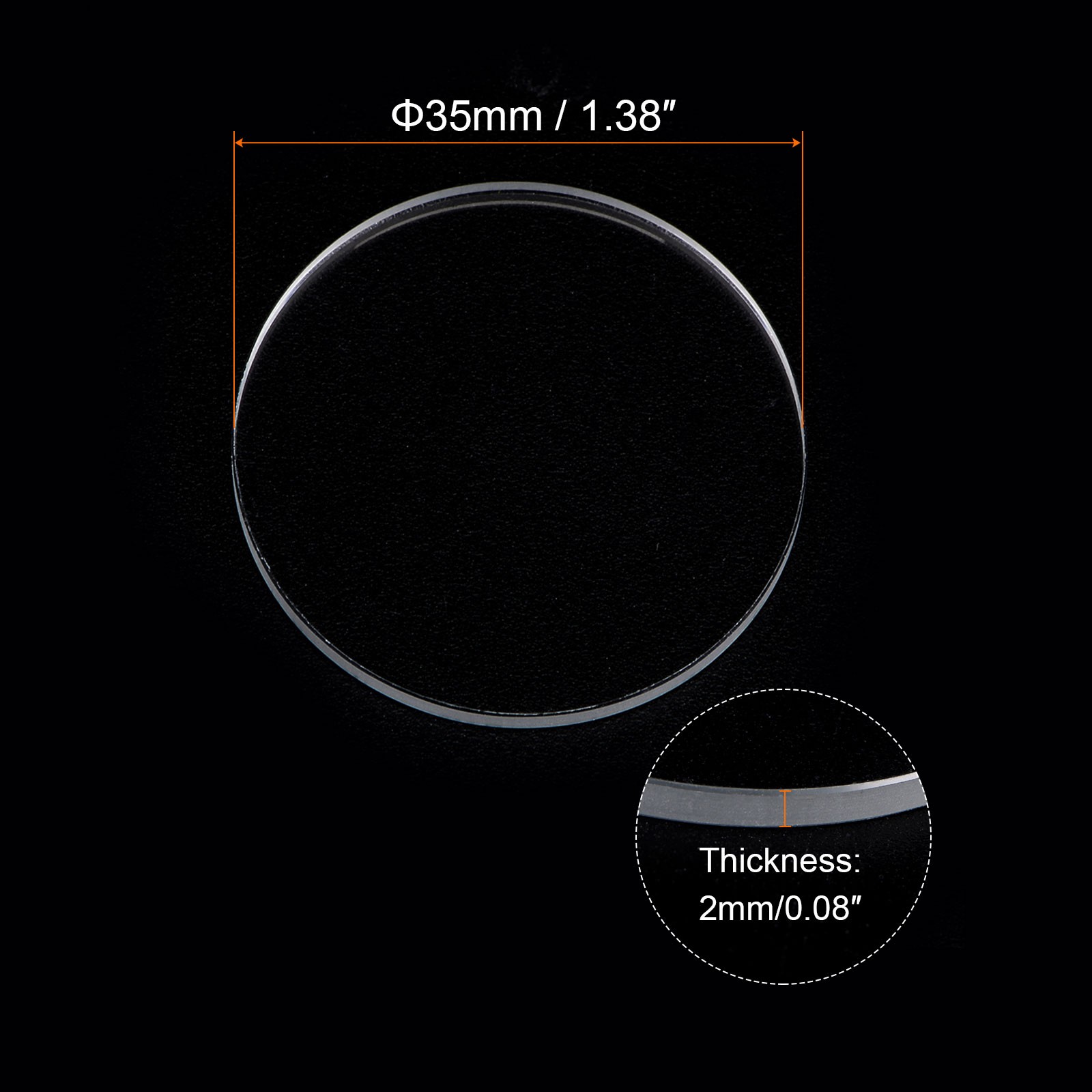 2pcs 35mmx2mm High Transmittance Watch Crystal Lens Glass Round Flat Mineral