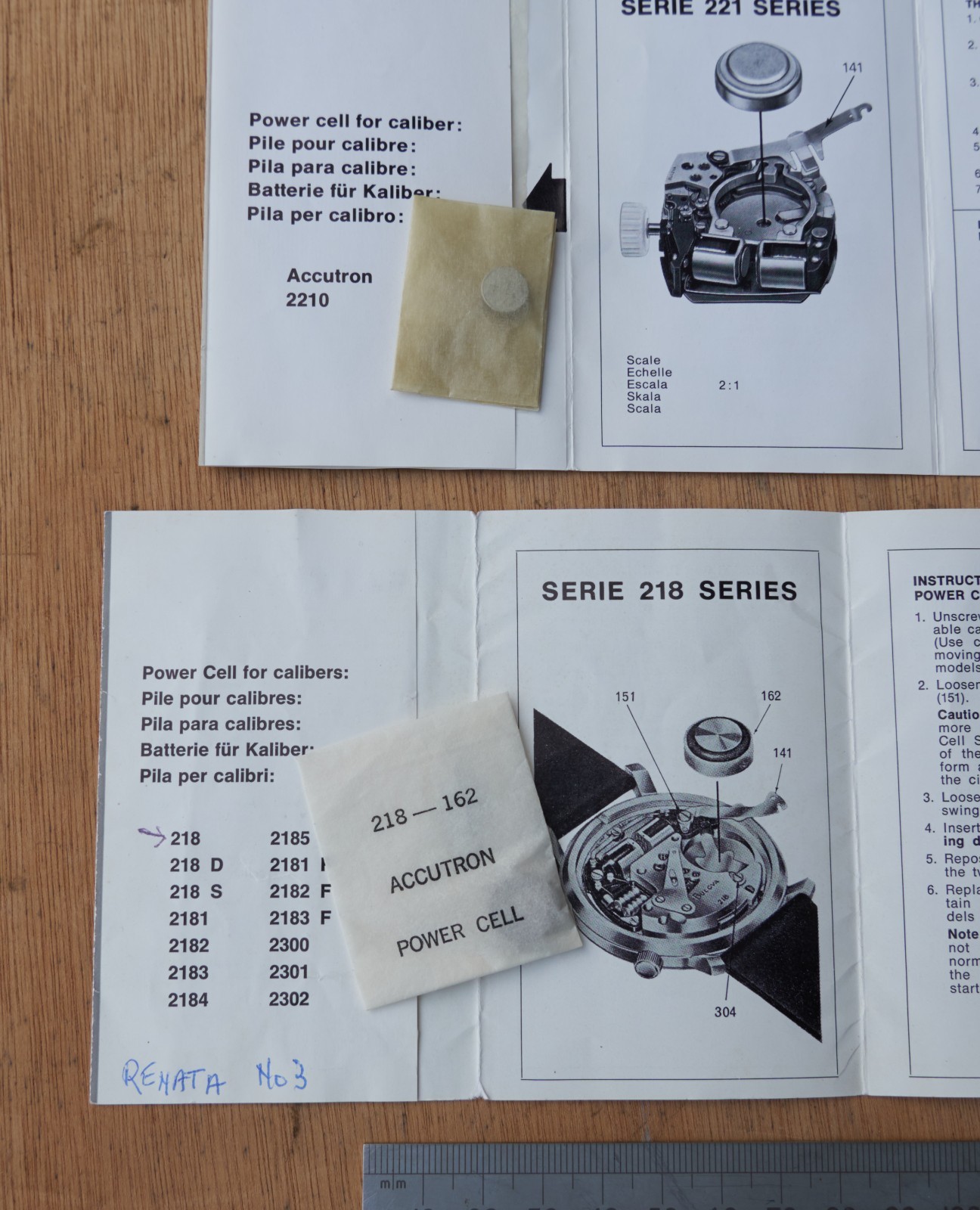 Original Accutron 218 and 221 Battery Booklet with batteries. (2026131)