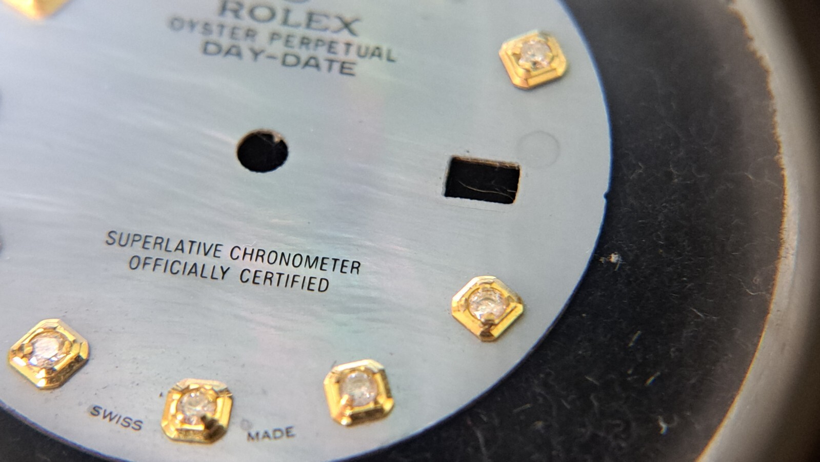 Genuine Vintage Rolex DIAL BLUE MOTHER OF PEARL GOLD Diamonds DAY DATE 28.5mm di