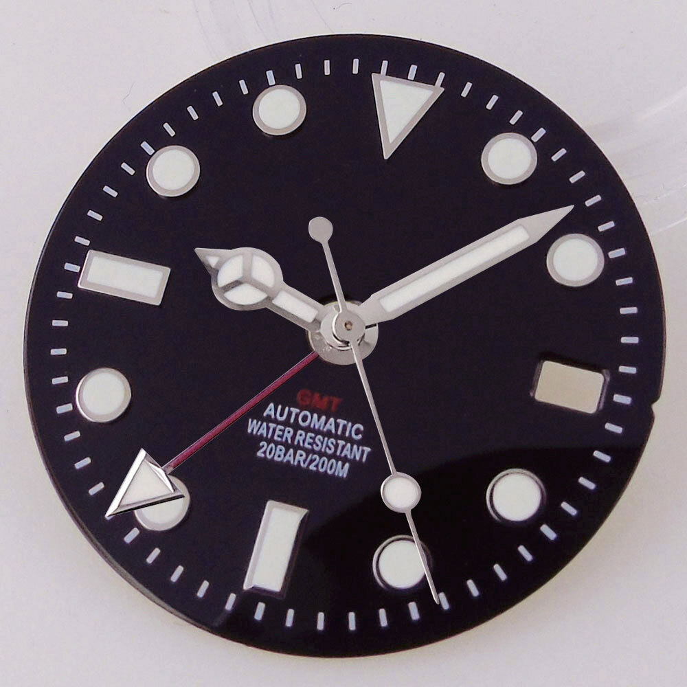 Green Luminous Black White 29mm Watch Dial Hand fit NH34A NH34 GMT Watch Part