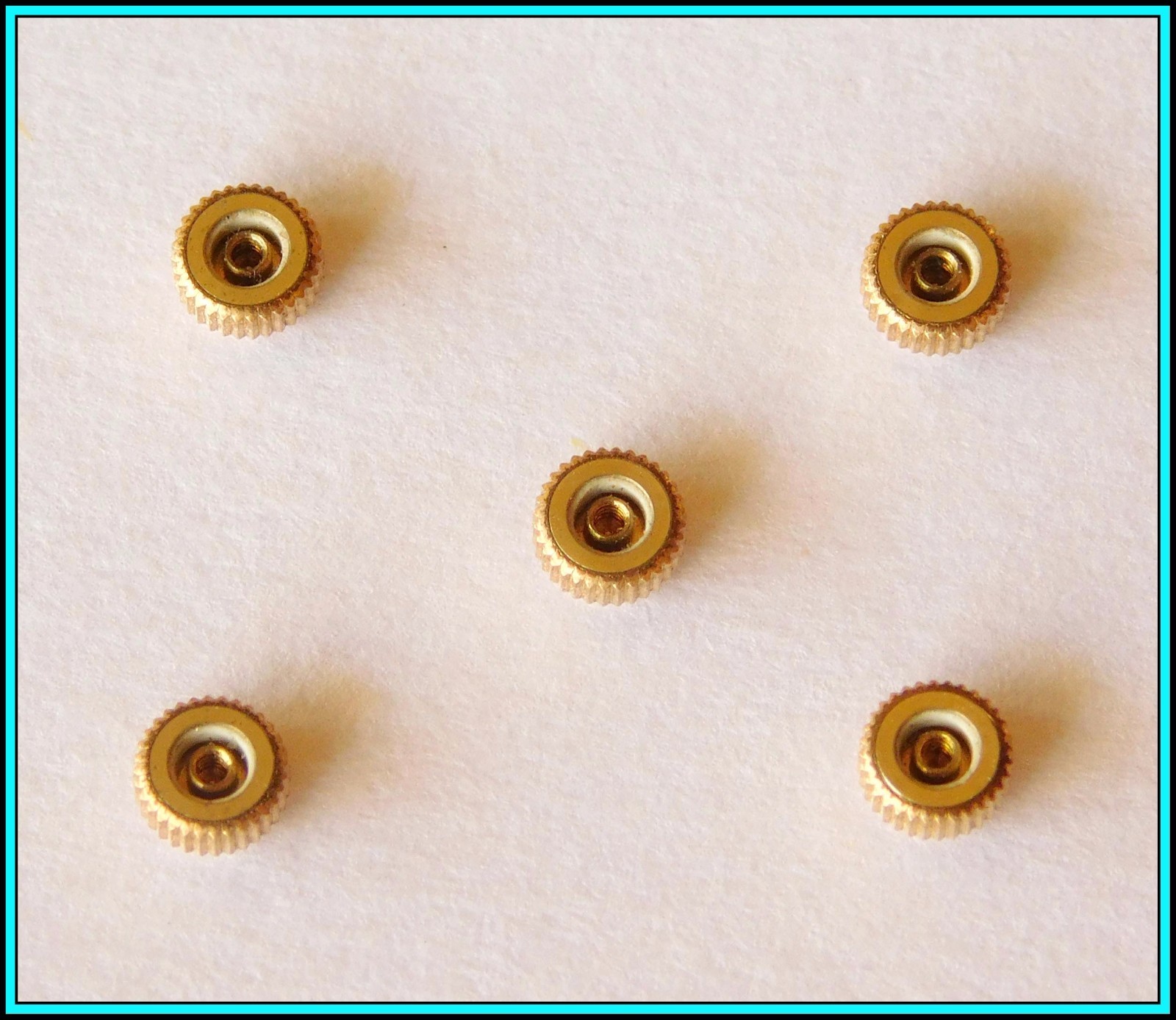 5 (five) Original OMEGA Watch Crowns GOLD PLATED – N.O.S. – 4 mm – STEM: 0.90